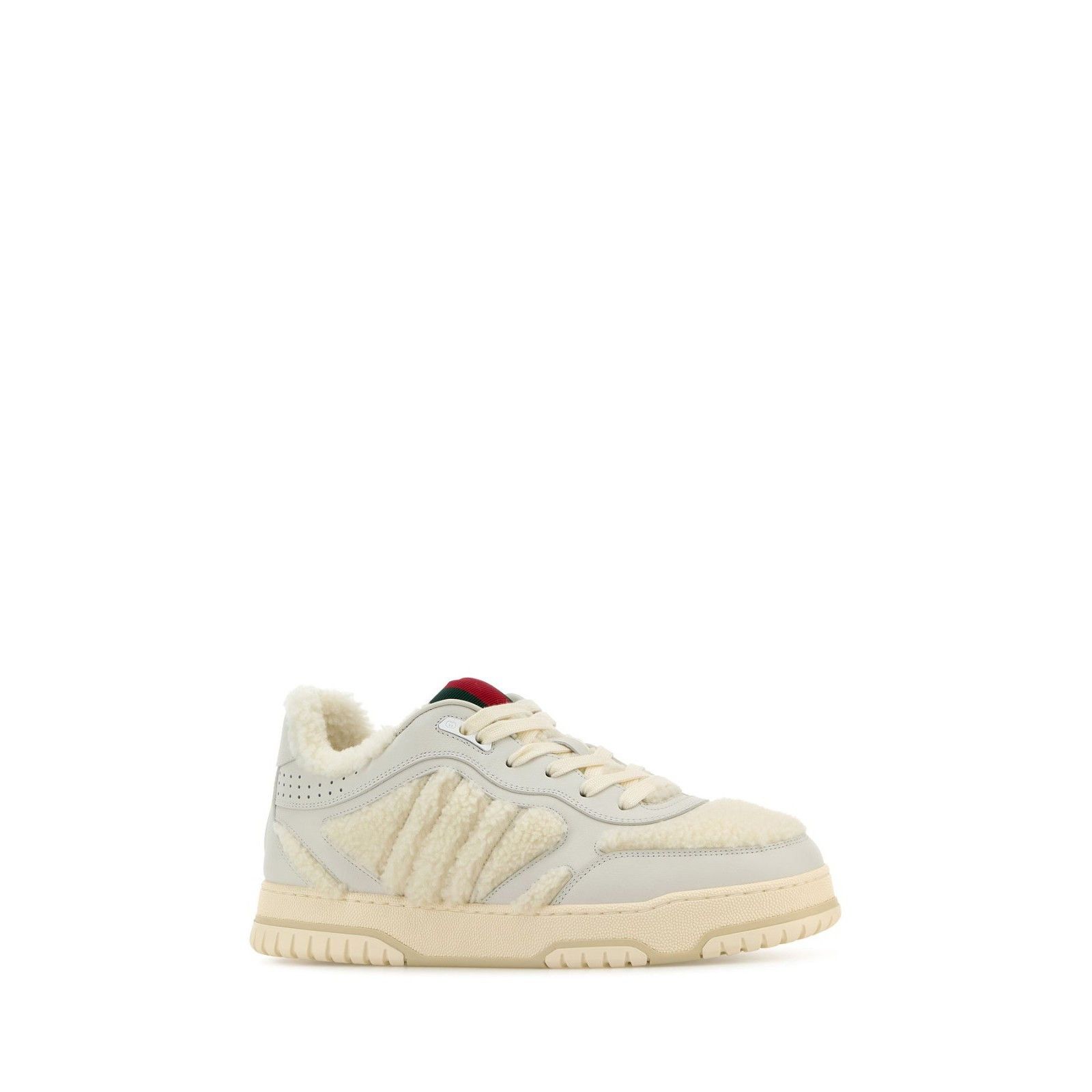 GUCCI Re-Web Teddy Fuzzy White Leather Sneakers New & Authen