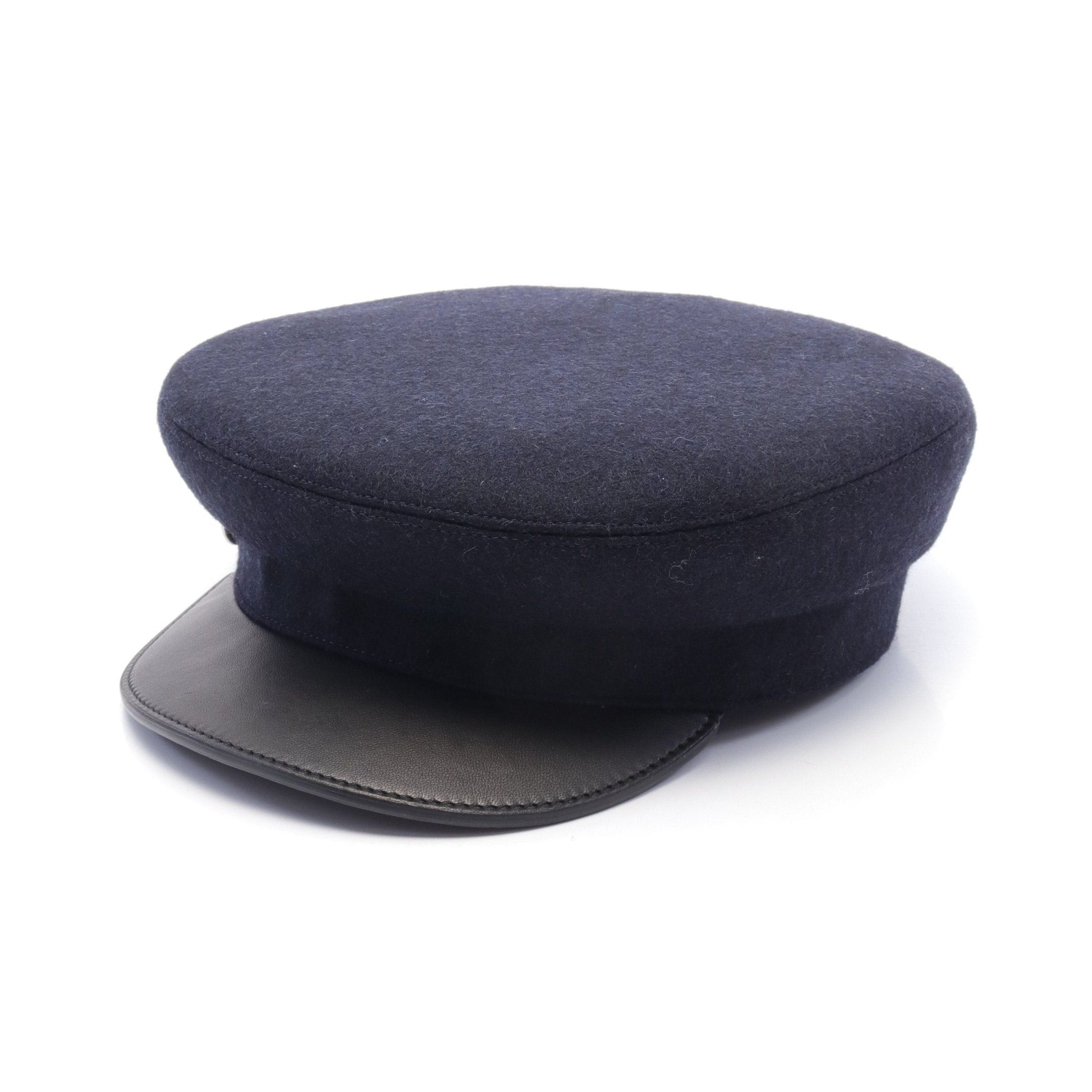 Hermes Hermes Casquette Hat Serie Button Wool Leather Navy Black Size ONE SIZE - 1 Thumbnail
