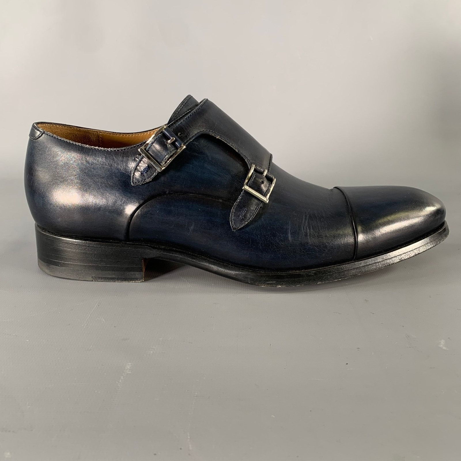 Magnanni MAGNANNI Size 8 Navy Black Leather Double Monk Strap Loafers Size US 8 / EU 41 - 2 Thumbnail