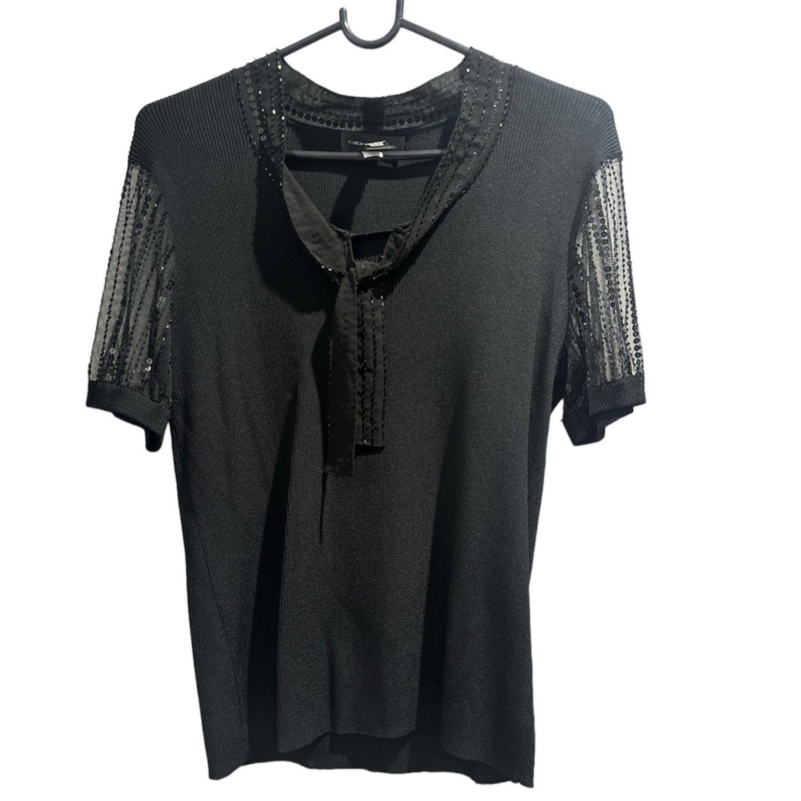 Other CABLE & GAUGE Womens Black Beaded Sequin Puff Sleeve Sweater Size L / US 10 / IT 46 - 2 Thumbnail