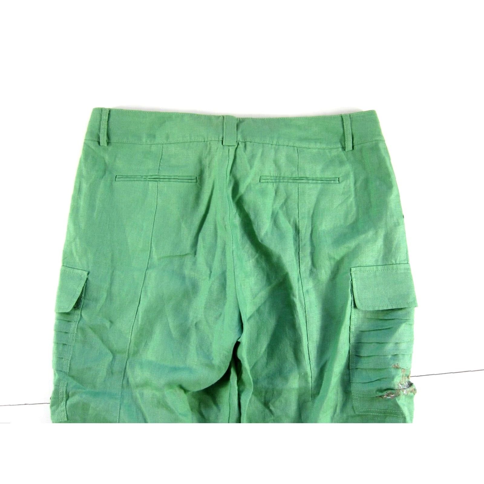 Vintage Gianni Binni 100% Linen Green Embroidered Pocket Cargo Wide Leg Capri Pant 12 Size 34" / US 12 / IT 48 - 6 Thumbnail