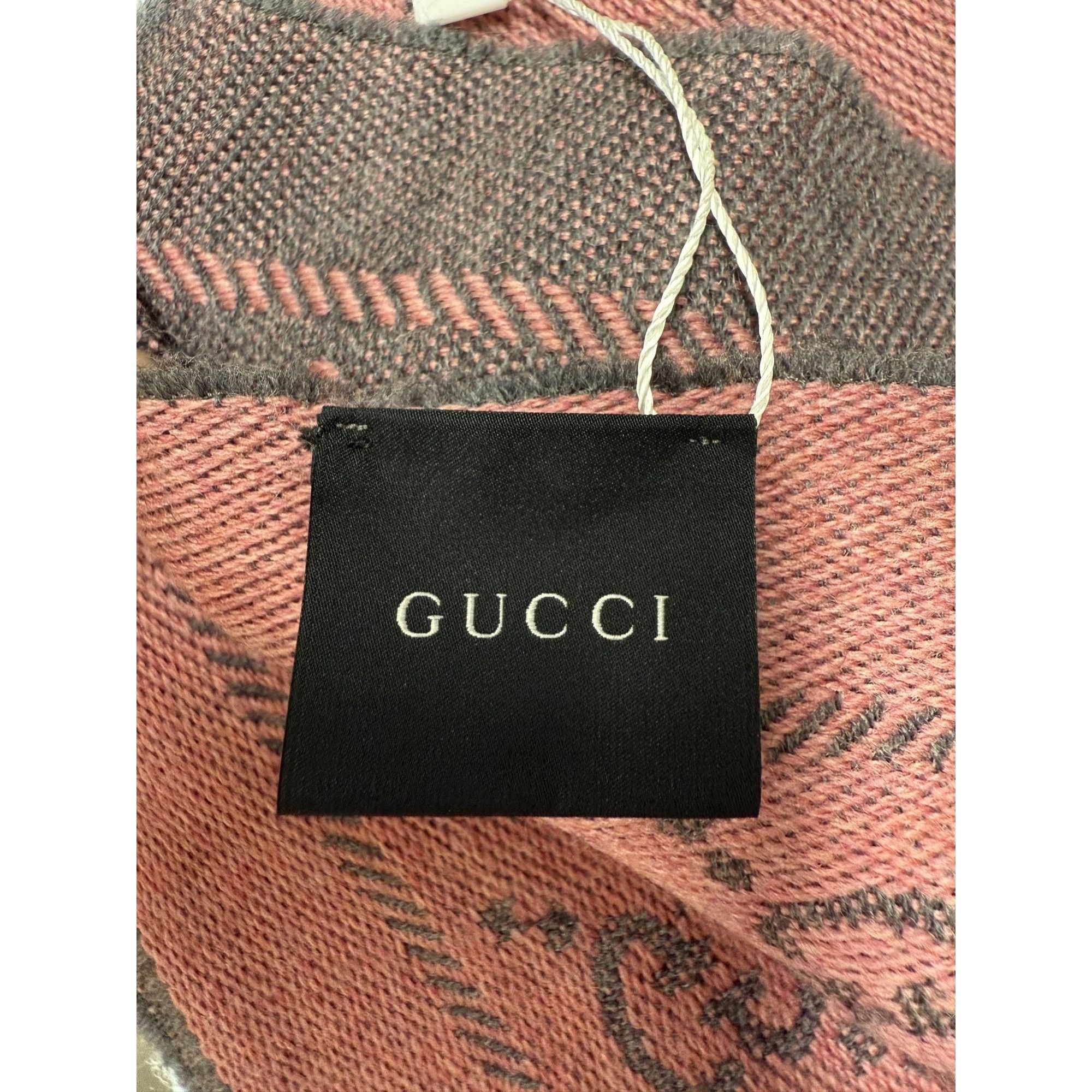 Gucci Gucci Pink & Gray Wool GG Monogram Scarf With Fringe Edges Size ONE SIZE - 4 Thumbnail