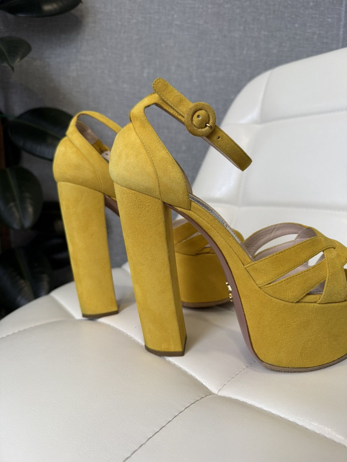 Prada Prada Yellow Suede Platform Sandals Block Heel Shoes Size 38 Size US 8 / IT 38 - 10 Thumbnail