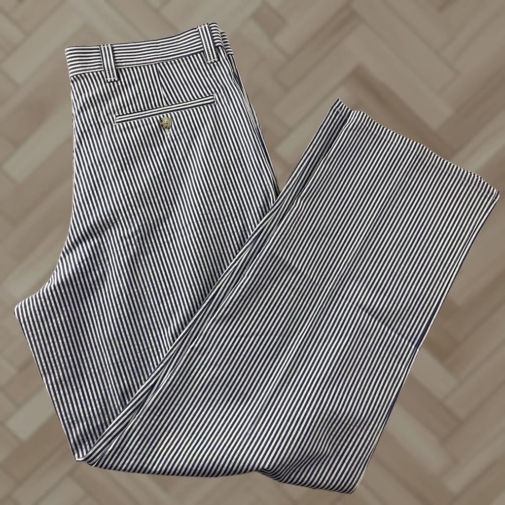 Vintage VINTAGE 1946 Striped Seersucker Flat Front Pants Men's 36 Blue White Size US 36 / EU 52 - 1 Thumbnail