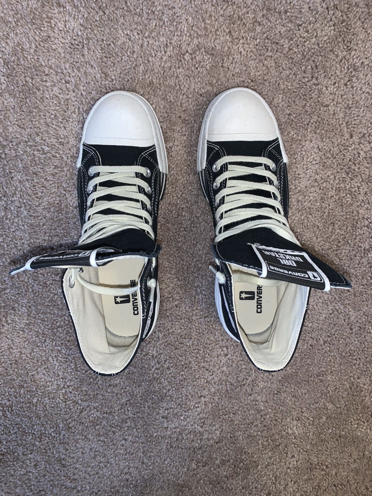 Converse × Rick Owens × Rick Owens Drkshdw RICK OWENS x CONVERSE - DBLSTAR BLACK / SPECKLED OFFWHITE Size US 10 / IT 40 - 3 Thumbnail