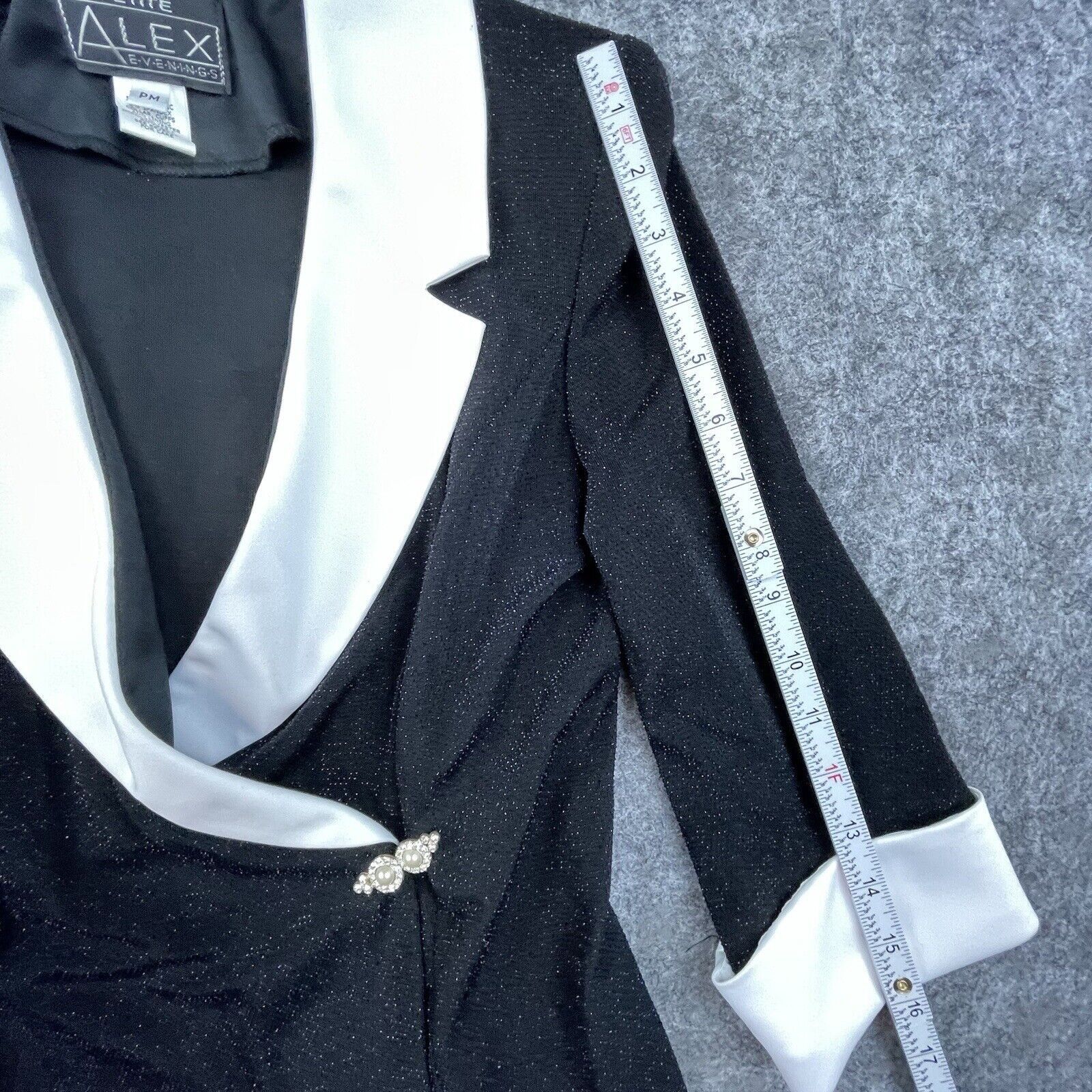 Alex Evenings Alex Evenings Blazer Womens PM White Satin Lapel Sparkle Size M / US 6-8 / IT 42-44 - 6 Thumbnail