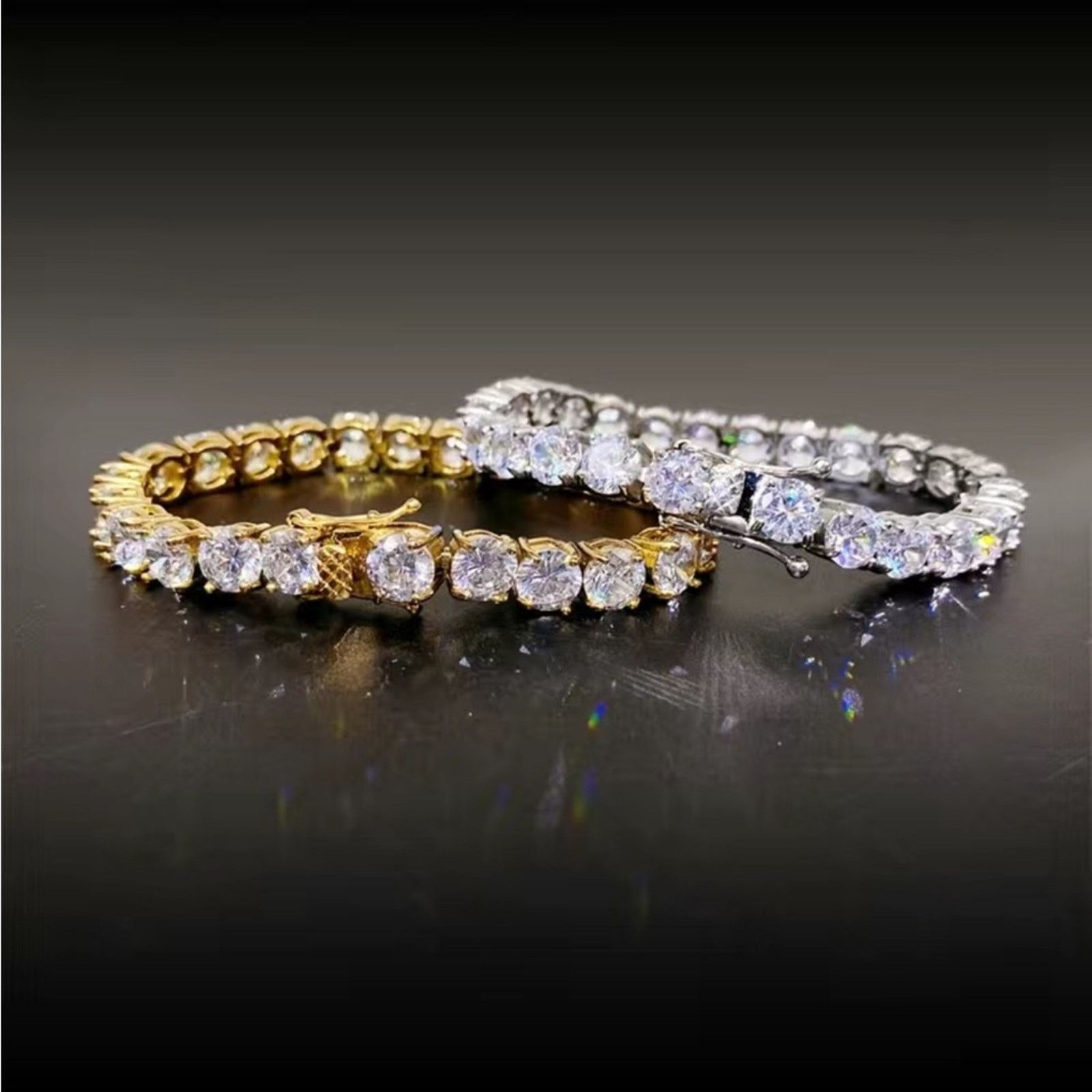 Jewelry Men’s 5mm round cubic zirconia 14k gold plated bracelet 8” Size ONE SIZE - 5 Thumbnail
