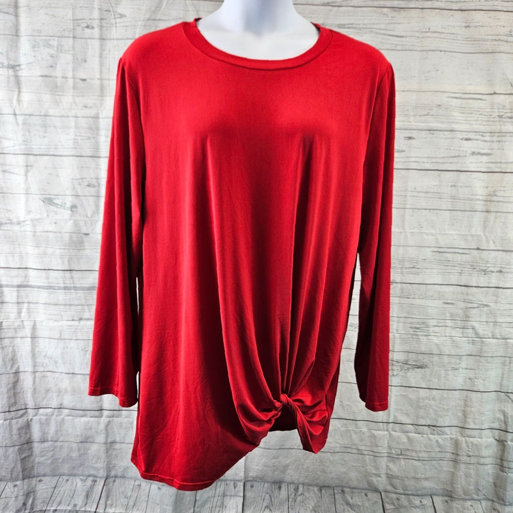 Vintage Lily by Firmiana Womens Top 3XL Solid Red Twisted Front Long Sleeve Shirt Blouse Womens Men? (No) Size XXL / US 16-18 / IT 52-54 - 2 Thumbnail
