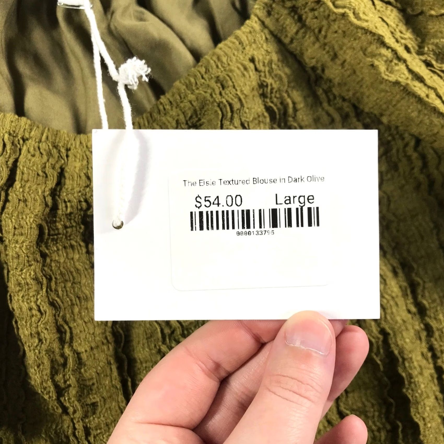 Olive Polagram Blouse Green Square Neck Balloon Sleeve Large Elsie Textured Size L / US 10 / IT 46 - 6 Thumbnail