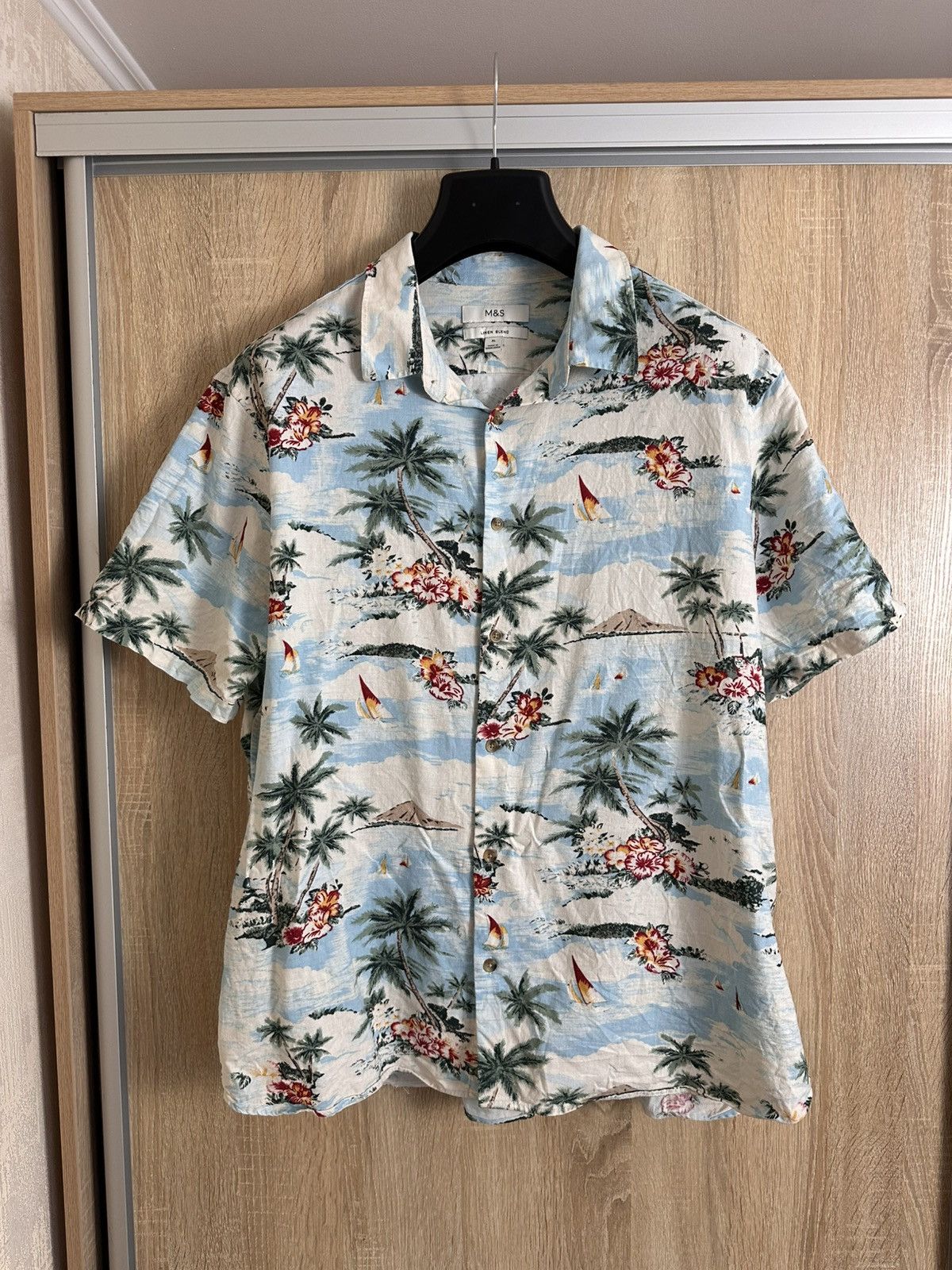 Marks & Spencer 🔥 Marks Spencer Linen Blend Hawaiian Button Up Shirt Art Y2K Size US XL / EU 56 / 4 - 1 Thumbnail
