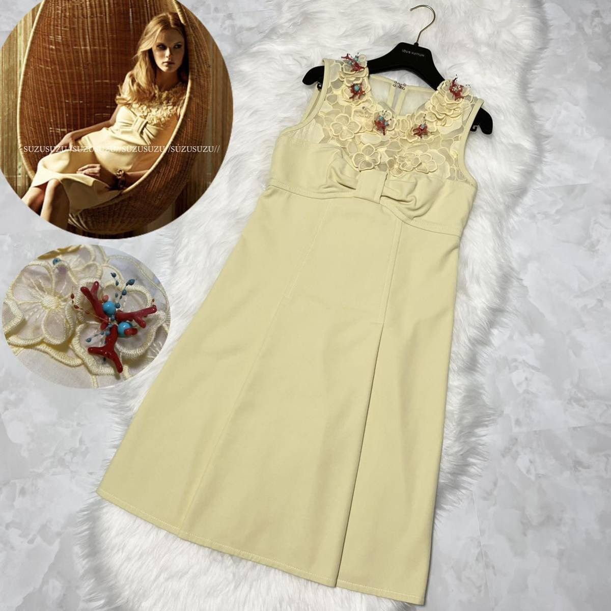 Louis Vuitton Sleeveless Dress flower see-through switch Ivory Hard to find