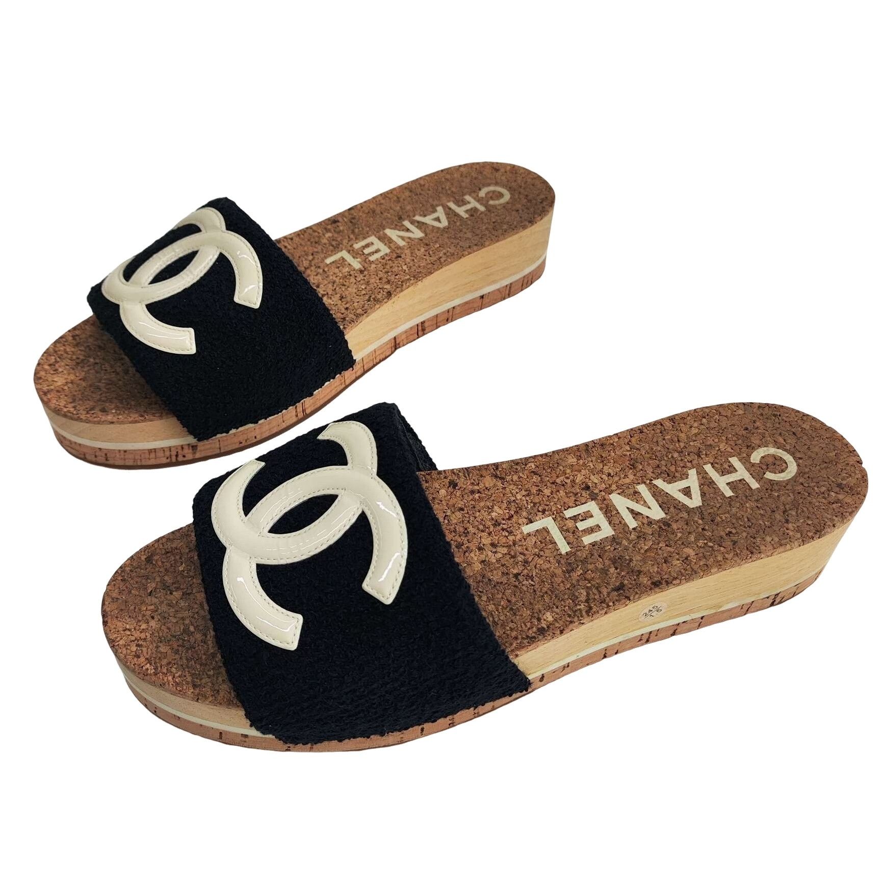 Chanel Chanel CC Logo Tweed Cork Platform Slides Size 39 Size US 8 / IT 38 - 1 Thumbnail
