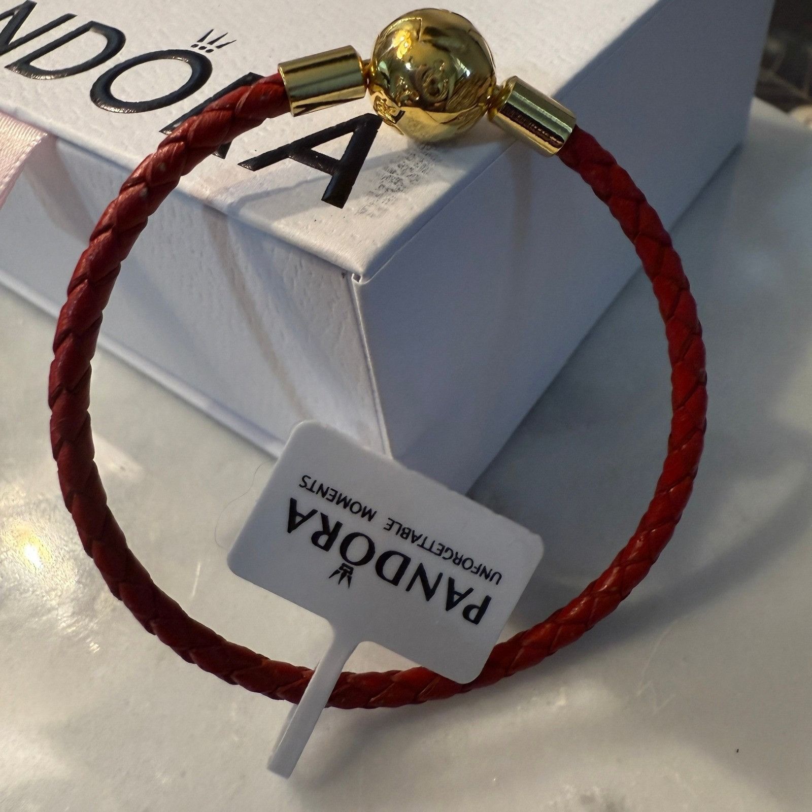 pandora Authentic Pandora, SZ 19CM, Red Braided Leather, Gold Plated Size ONE SIZE - 4 Thumbnail
