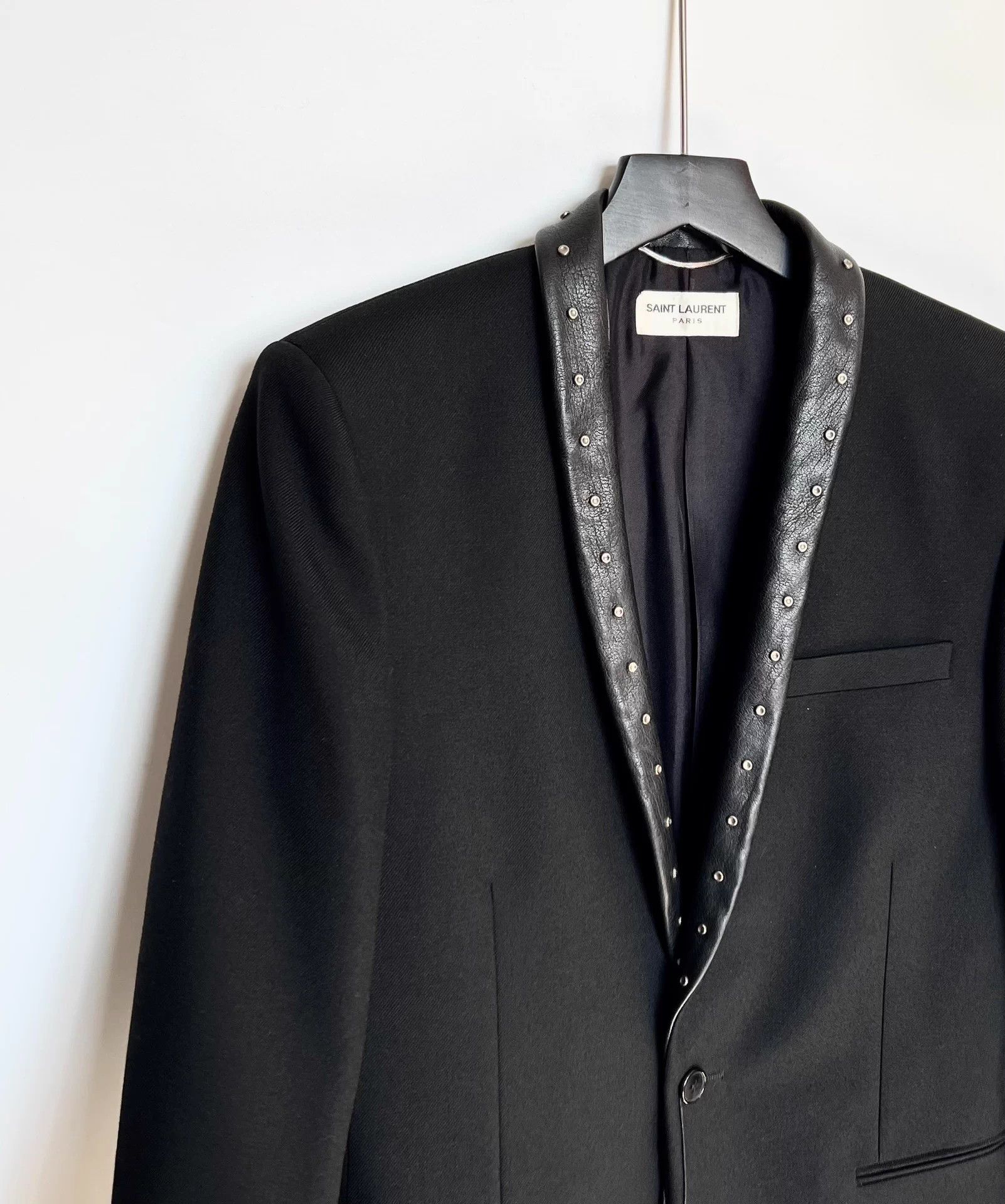 Saint Laurent Paris Saint Laurent FW13 Leather Collar Studded Wool Blazer 46 Size 46S - 3 Thumbnail