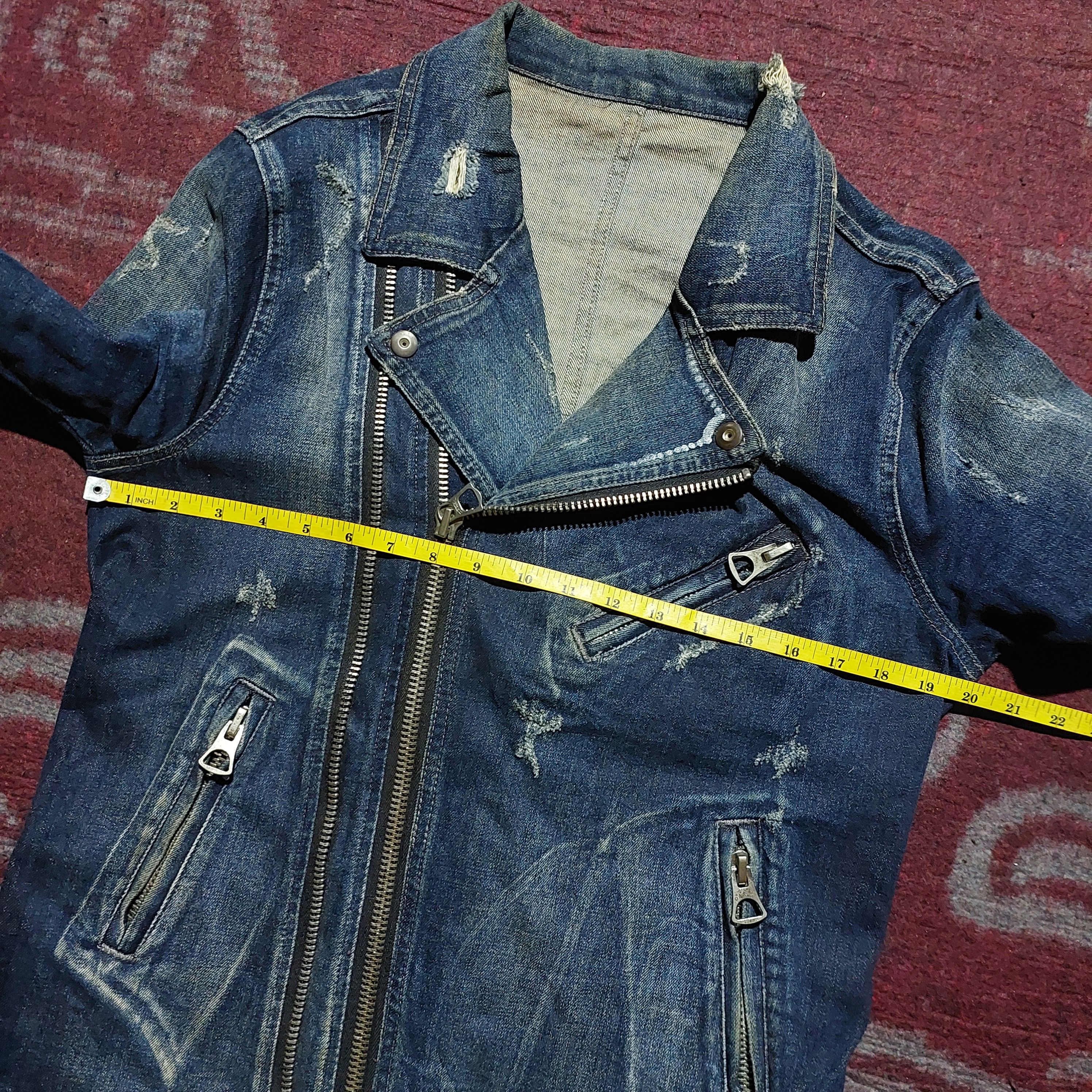 semanticdesign Semantic design asymmetric zip distressed biker denim jacket Size US L / EU 52-54 / 3 - 12 Thumbnail
