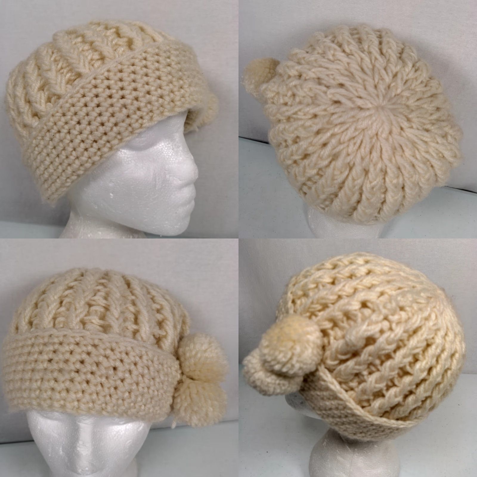 Vintage VINTAGE Beanie Knit Hat Women One Size Ivory Pom Pom Acrylic Japan #2403 Winter Hats - Womens Autumn Casual Size ONE SIZE - 8 Thumbnail