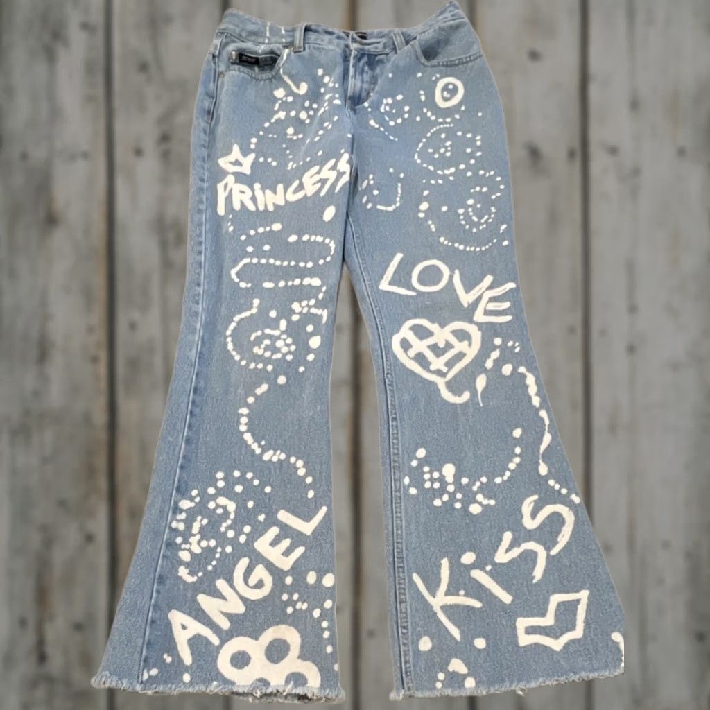 Vintage VINTAGE Stephen Hardy Squeeze Jeans Womens 7/8 Graffiti Flare Bell Bottom Jeans 28” 29” Blue Mens/Womens Size 28" / US 6 / IT 42 - 1 Thumbnail