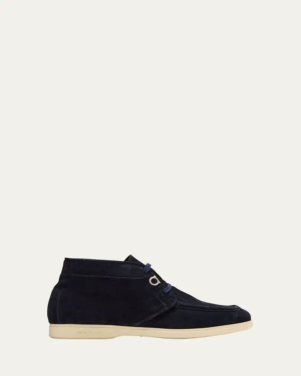 Salvatore Ferragamo o1s1rm0126 Cervia Gancio Suede Chukka Boots in Blue Size US 11 / EU 44 - 1 Thumbnail