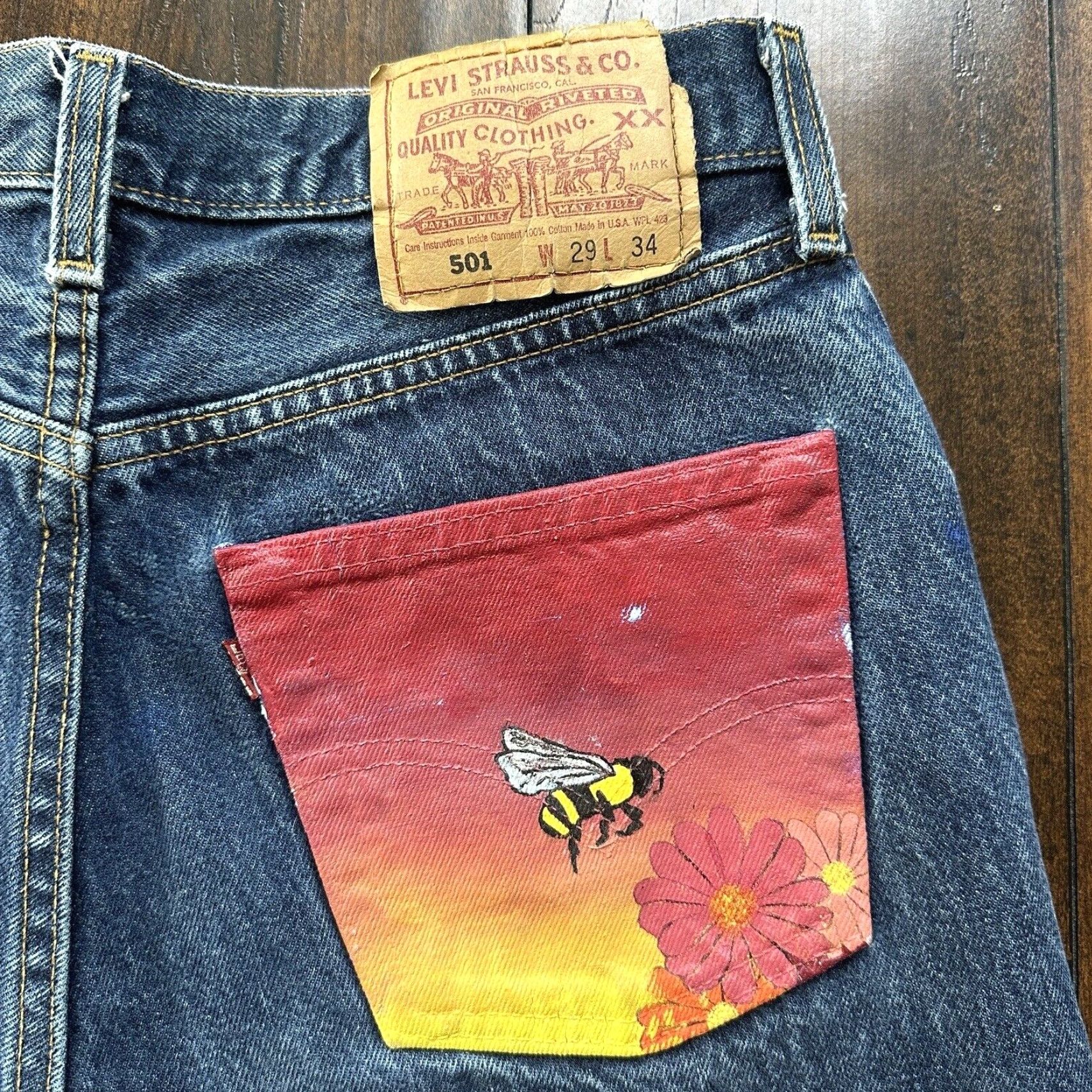 Levi's VINTAGE Levi's 501 Jeans 29x34 Blue Denim 90s 80s USA Mid Wash 27x29 Med Wash Classic Straight Men's Regular Cotton Denim Beltless Button Closure Size US 29 - 2 Thumbnail