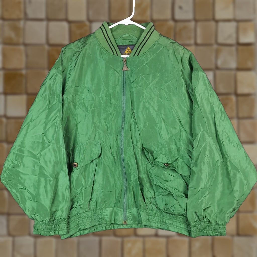Etro VINTAGE Casual Isle 100% Silk Windbreaker Jacket Women's Size L Green Retro Zip Up 80s 90s Size L / US 10 / IT 46 - 1 Thumbnail