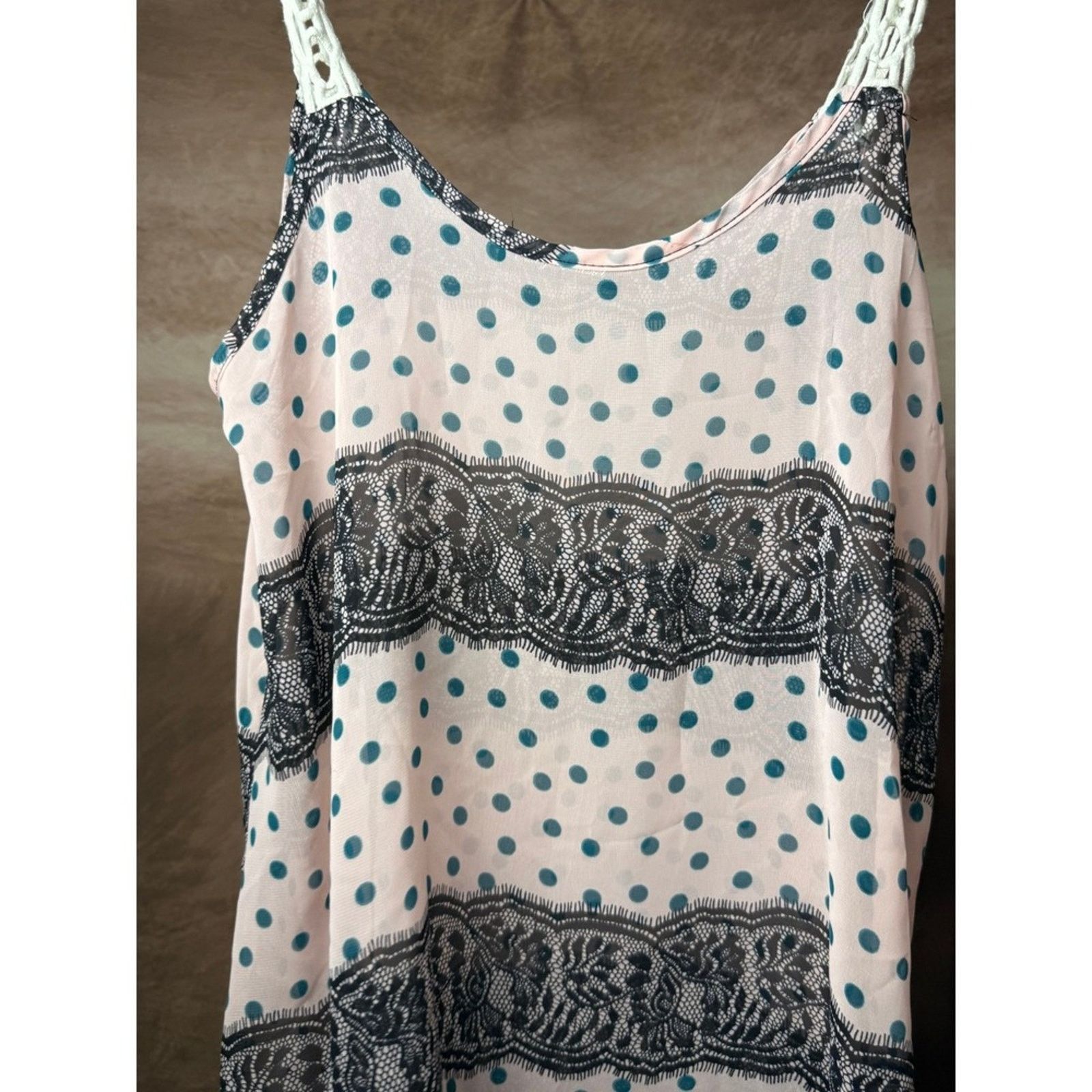 Other Orange Caramel Tank Top Pink Polka Dot Lace Trim Size S Size S / US 4 / IT 40 - 7 Thumbnail