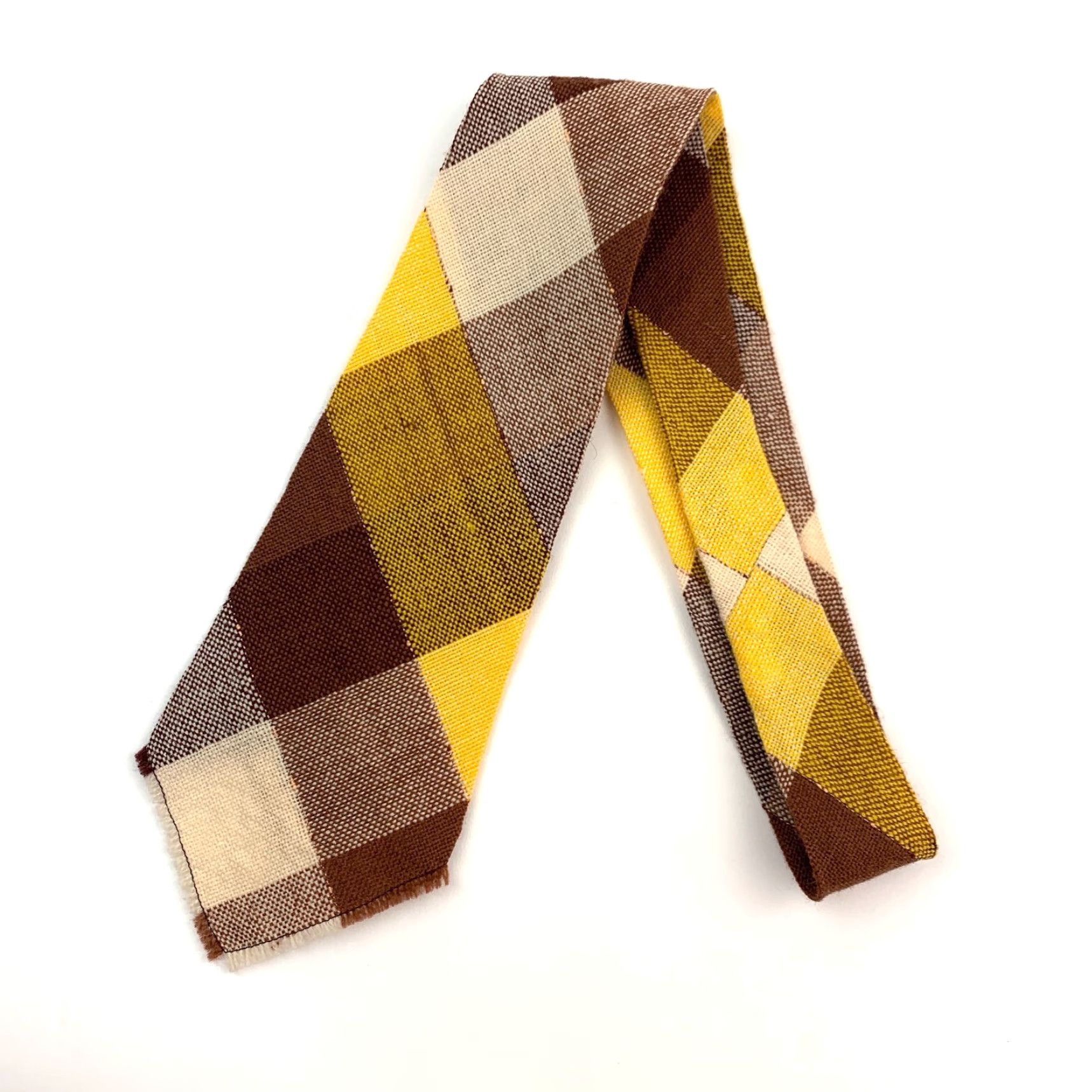 Vintage VINTAGE Manitou Handwoven Tie Shirt Mens Wool Plaids & Checks 1950s Pikes Peak Weavers Brown Yellow 4" x 44" Size ONE SIZE - 4 Thumbnail