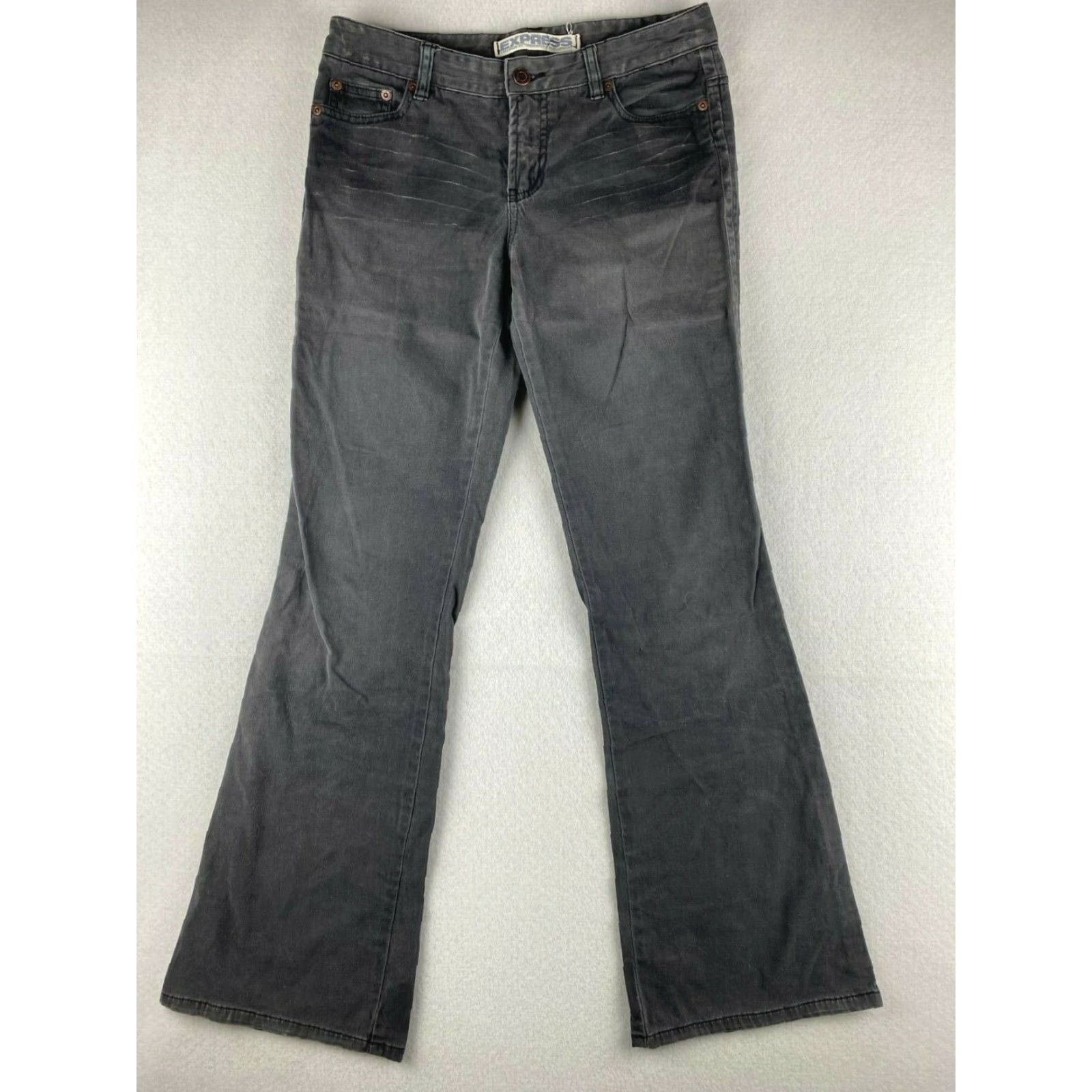 Express Express Jeans Womens 4 Black Flared Stretch Denim Casual Dark Wash Pants Size 27" / US 4 / IT 40 - 2 Thumbnail