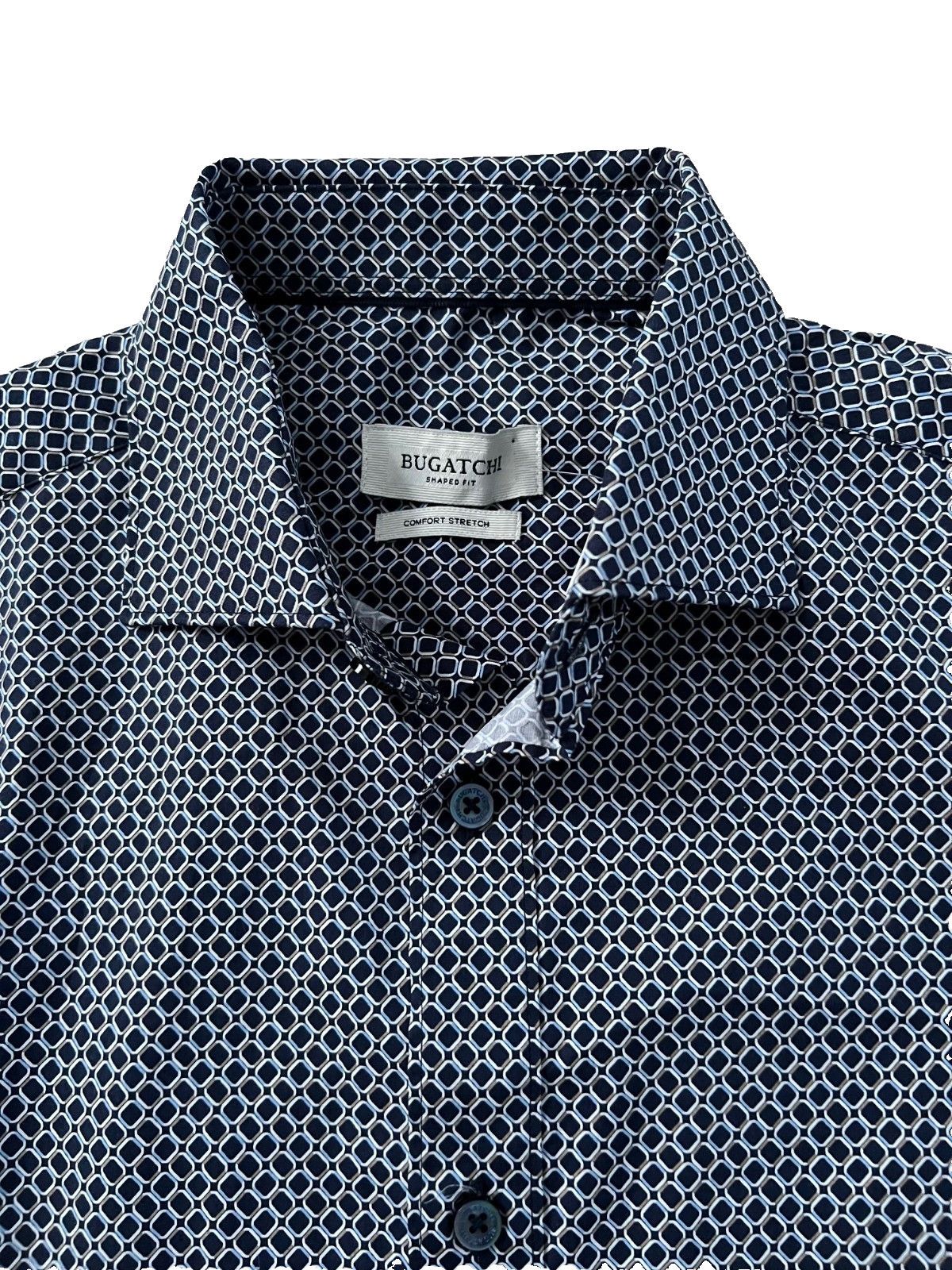 BUGATCHI Bugatchi Shaped Fit Comfort Stretch Button Shirt Navy ( S ) Size US S / EU 44-46 / 1 - 2 Thumbnail