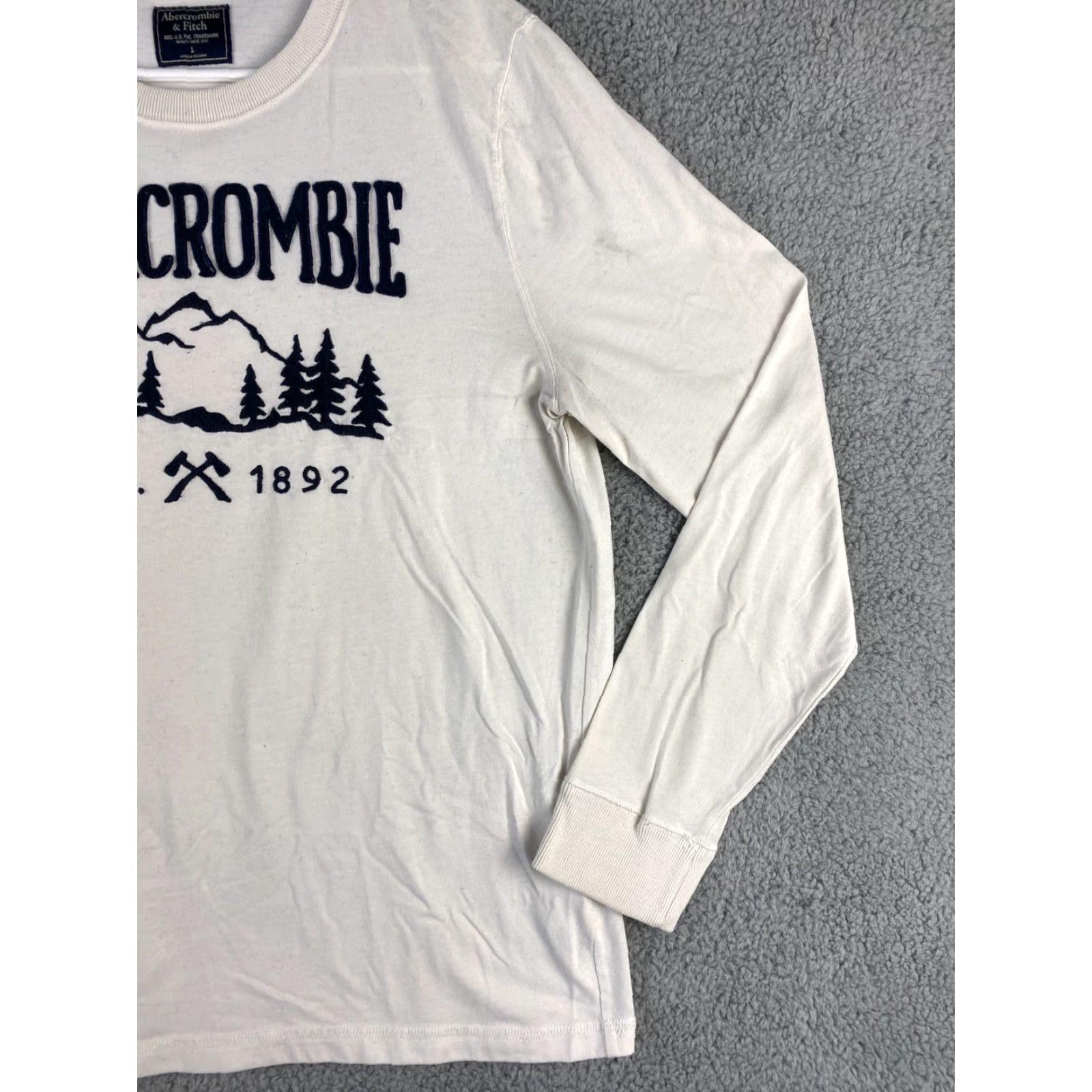 Abercrombie & Fitch Abercrombie & Fitch Men's Long Sleeve Cotton Muscle Shirt Crew Neck L White Casual Fall Winter Size US L / EU 52-54 / 3 - 2 Thumbnail
