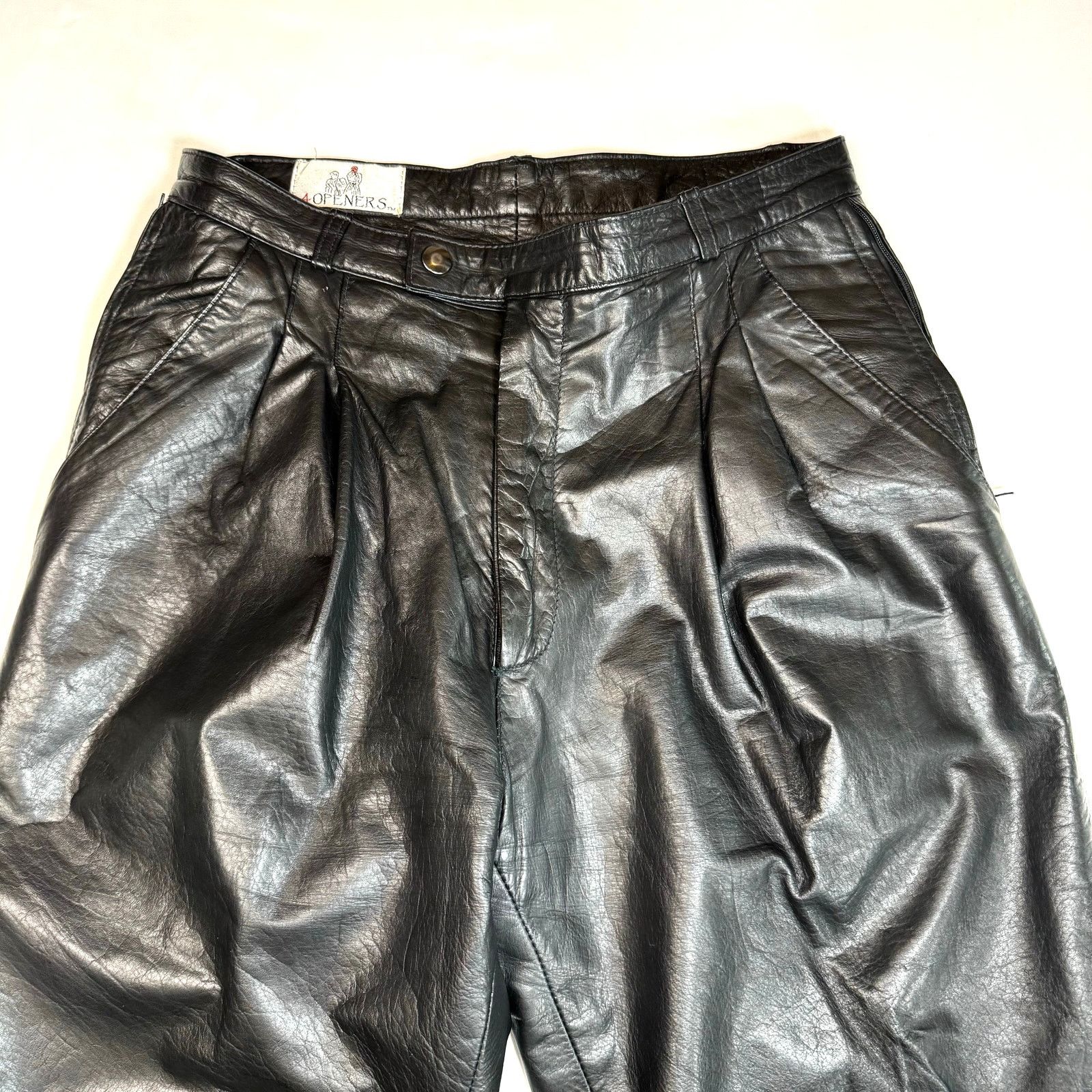 Vintage Vintage 80s 90s Pleated front Leather Pants Men’s 29 Black Size US 29 - 1 Thumbnail