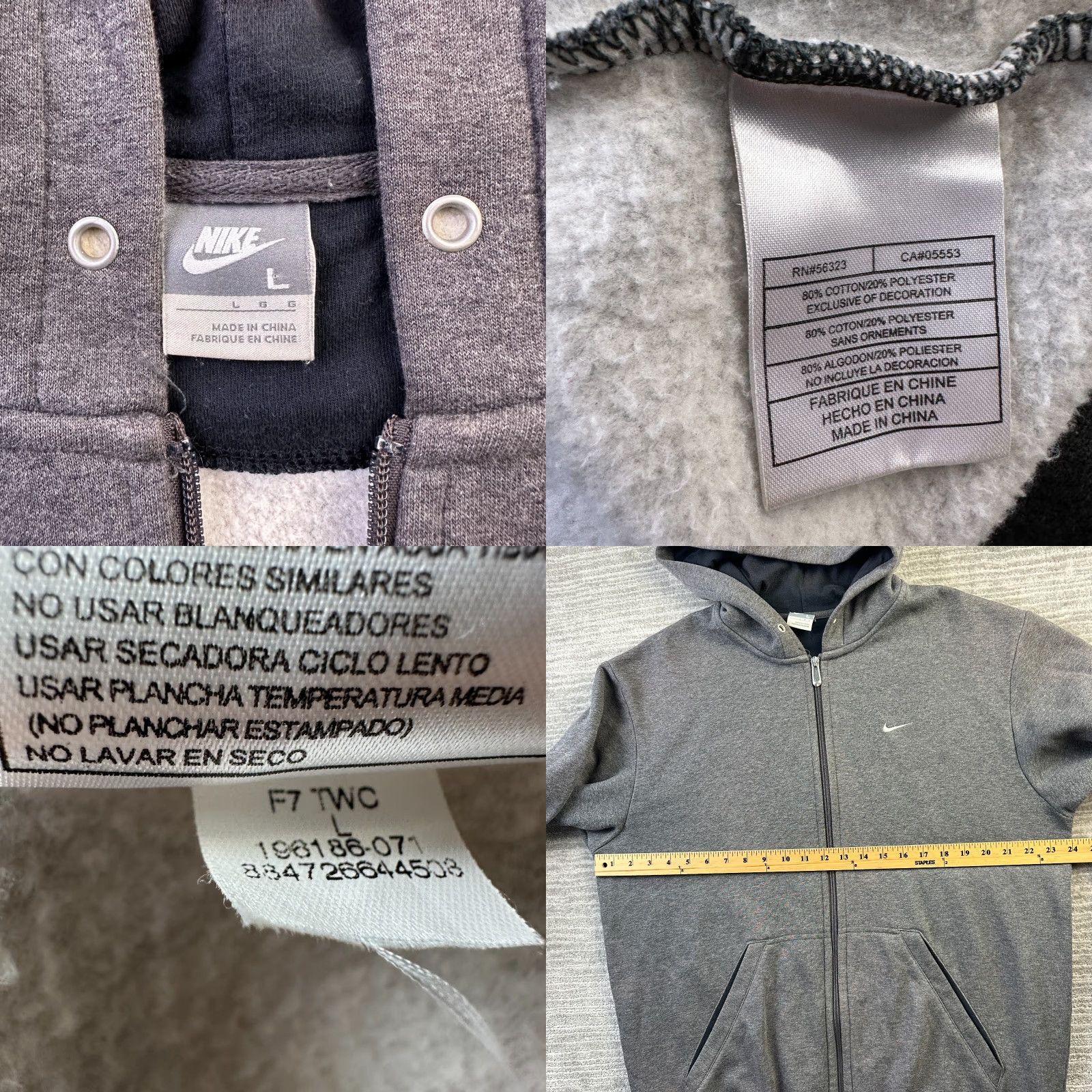 Nike VINTAGE Nike Hoodie Mens Large Gray Full Zip Y2K Size US L / EU 52-54 / 3 - 8 Thumbnail