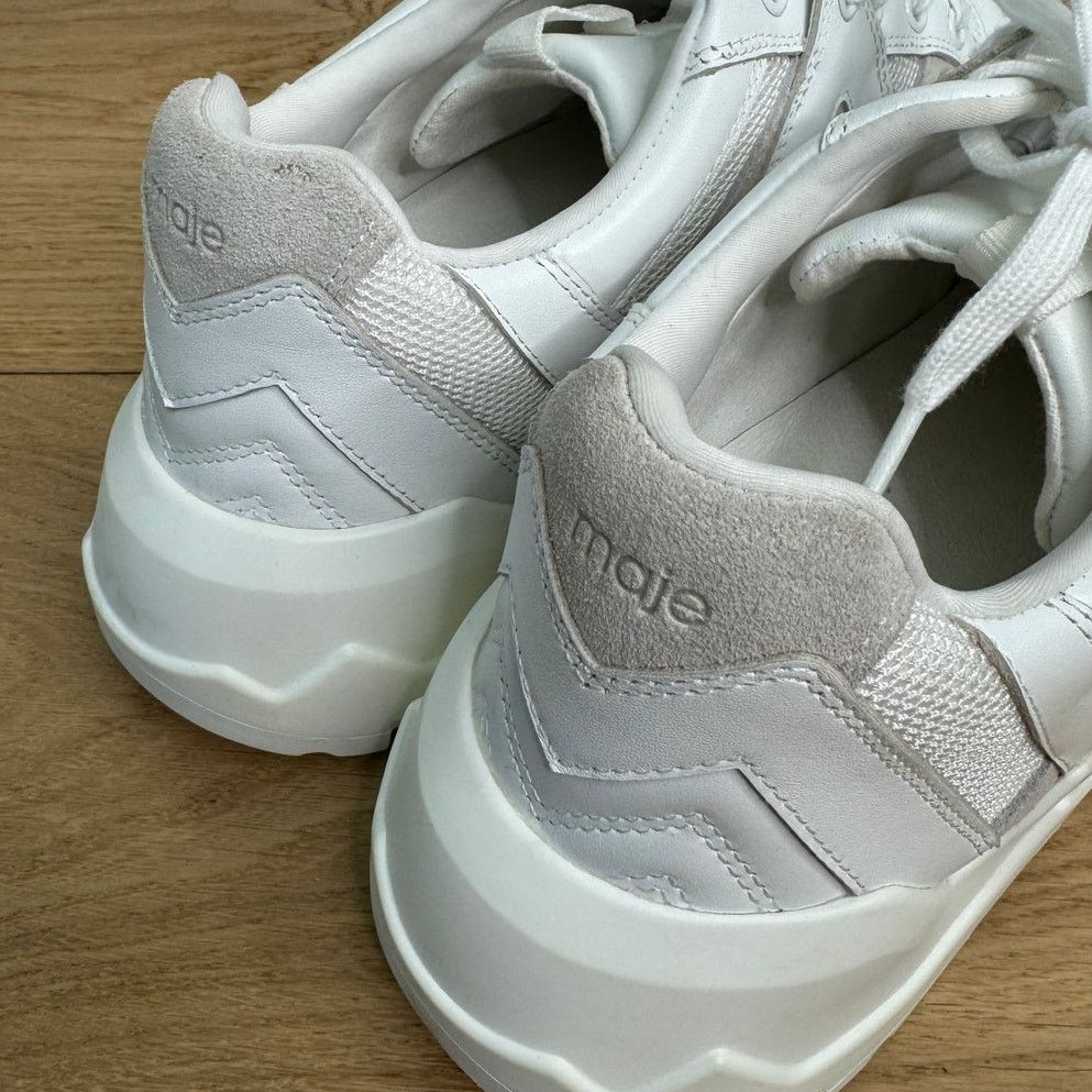 Maje NWOT Maje Blanc White Zig-Zag Chunky Lug Leather Sneakers Size US 11 / IT 41 - 7 Thumbnail