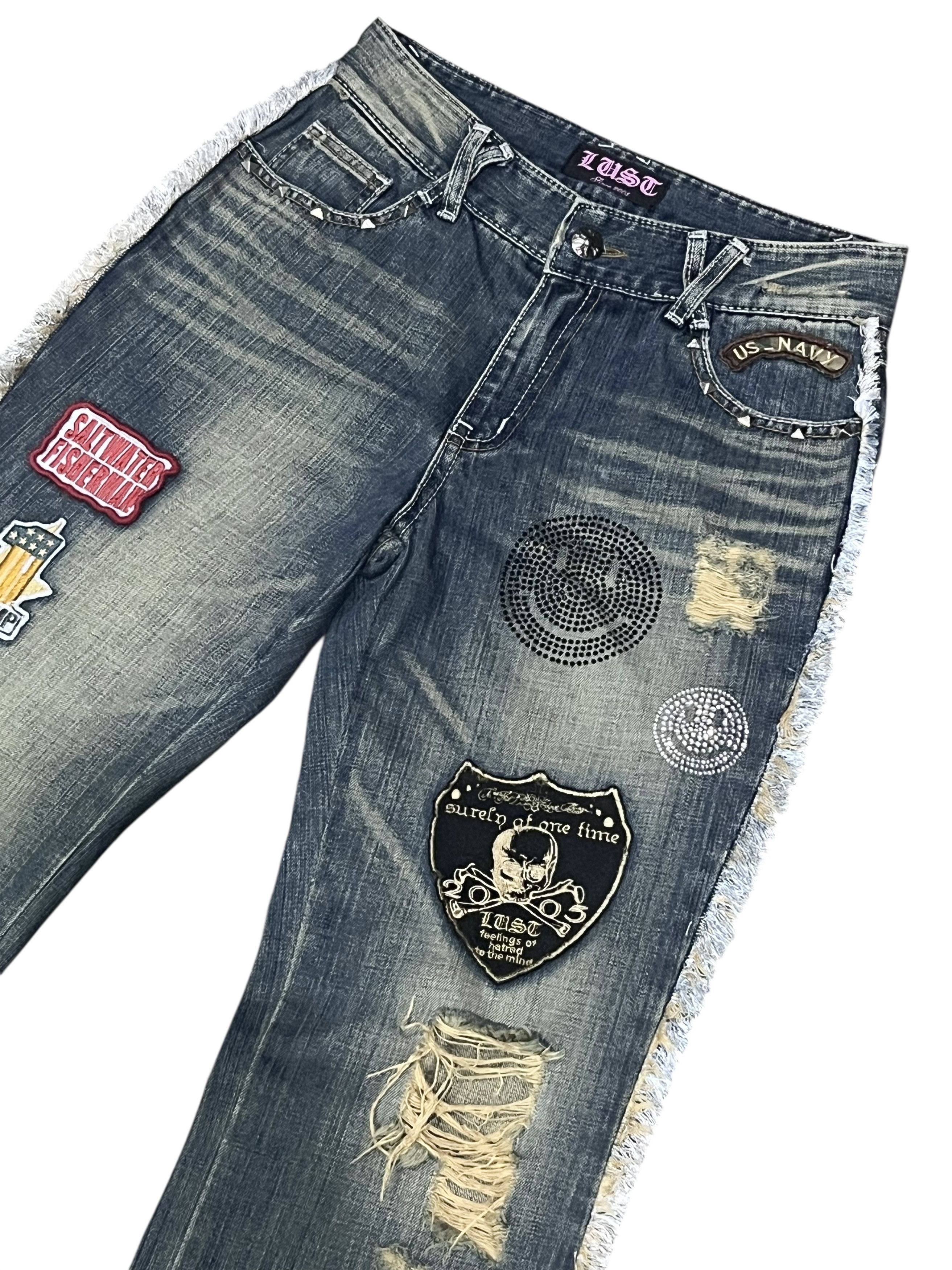Japanese Brand LUSC Distressed Flare Jeans Patchwork, Ripped, Raw Hem Rare Size 28" / US 6 / IT 42 - 7 Thumbnail