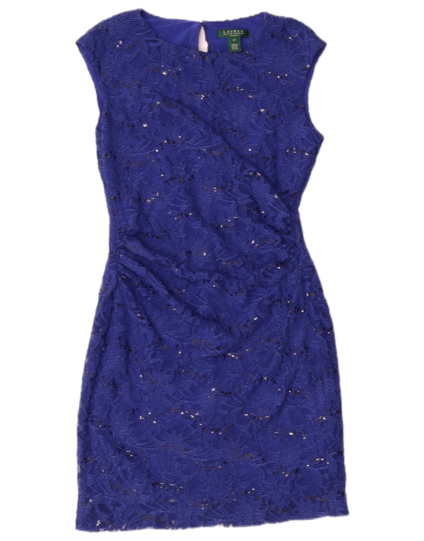 Ralph Lauren Womens Sleeveless Sheath Dress US 8 Medium Blue Floral Nylon Size XS / US 0-2 / IT 36-38 - 1 Thumbnail