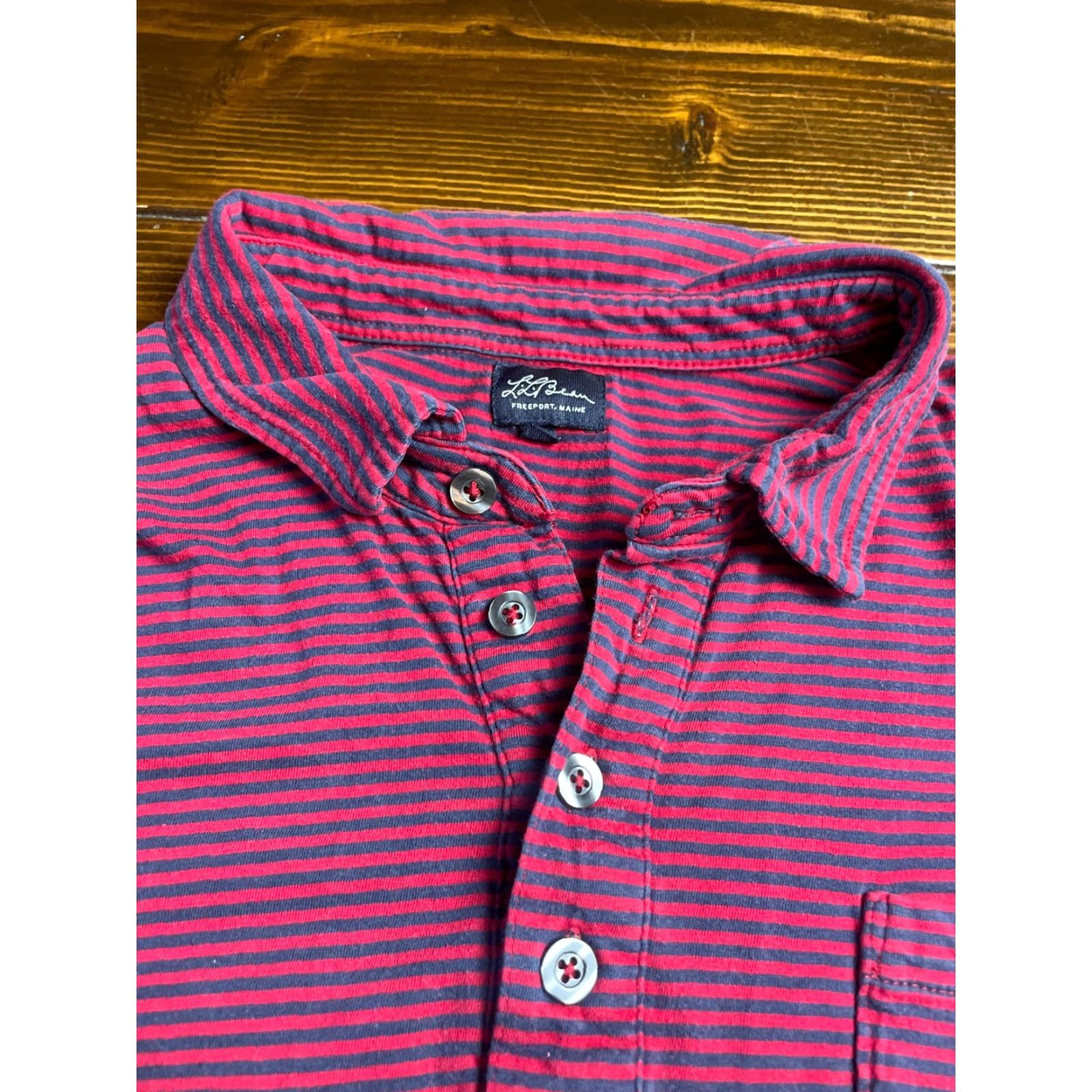Vintage L.L. Bean Shirt Mens Large Polo Short Sleeve Striped Blue Red 100% Cotton Button Collared Vintage: No Size US L / EU 52-54 / 3 - 3 Thumbnail