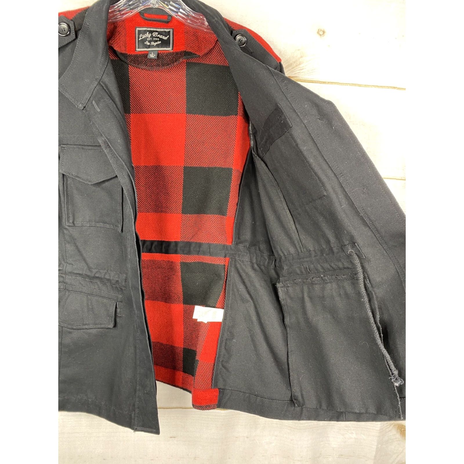 Lucky Brand Lucky Brand Jacket Womens L Black Red Mixed Media Buffalo Plaid Checkered Twill Denim Wool Full Zip Button Casual Fall Spring Winter Womens M/L Size L / US 10 / IT 46 - 6 Thumbnail