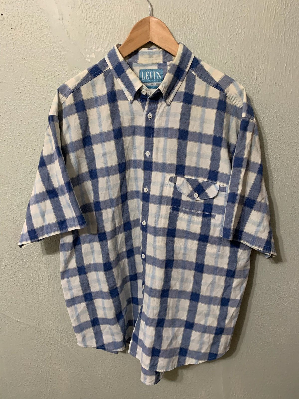 Levi's × Vintage Vintage Levis Blue Plaid Two Pocket Button Up Size US XL / EU 56 / 4 - 1 Thumbnail