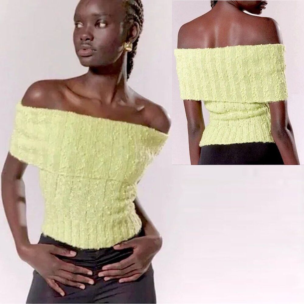 Other New Silence + Noise Starlet Off-The-Shoulder Knit Neon Gree Size S / US 4 / IT 40 - 1 Thumbnail