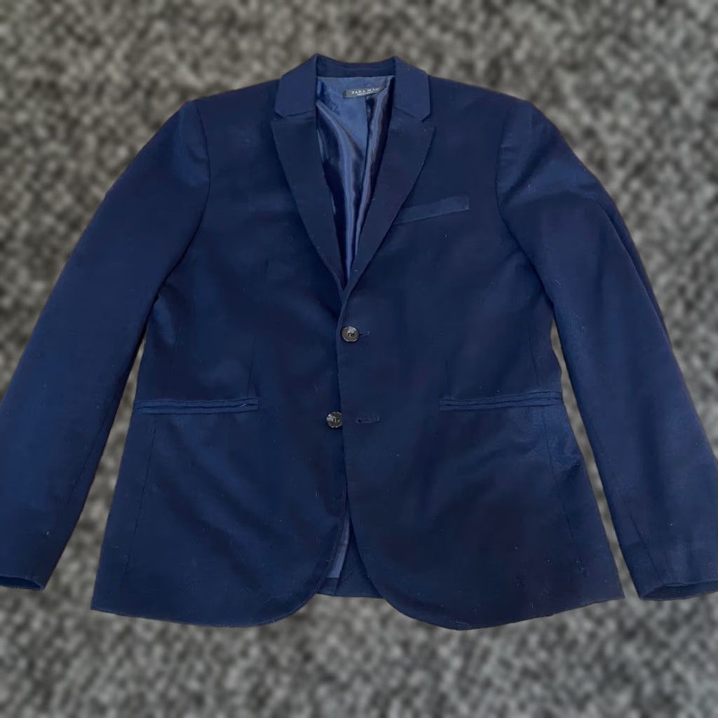 Zara Zara Blazer Men Navy Blue 2 Button Slim Fit Wool Notch Lapel Two-Button Jacket Coat Regular 40 Size 40R - 1 Thumbnail