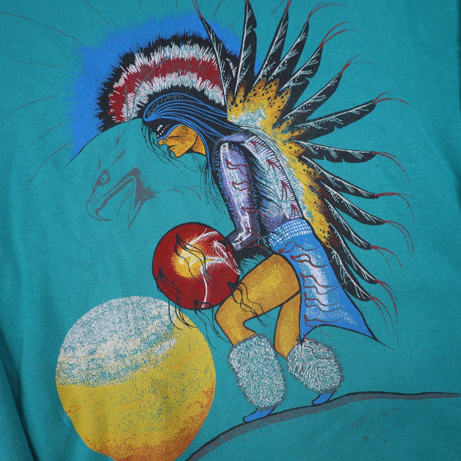 Vintage Vintage 90s Native American Sun Graphic Sweatshirt Size US XL / EU 56 / 4 - 4 Thumbnail