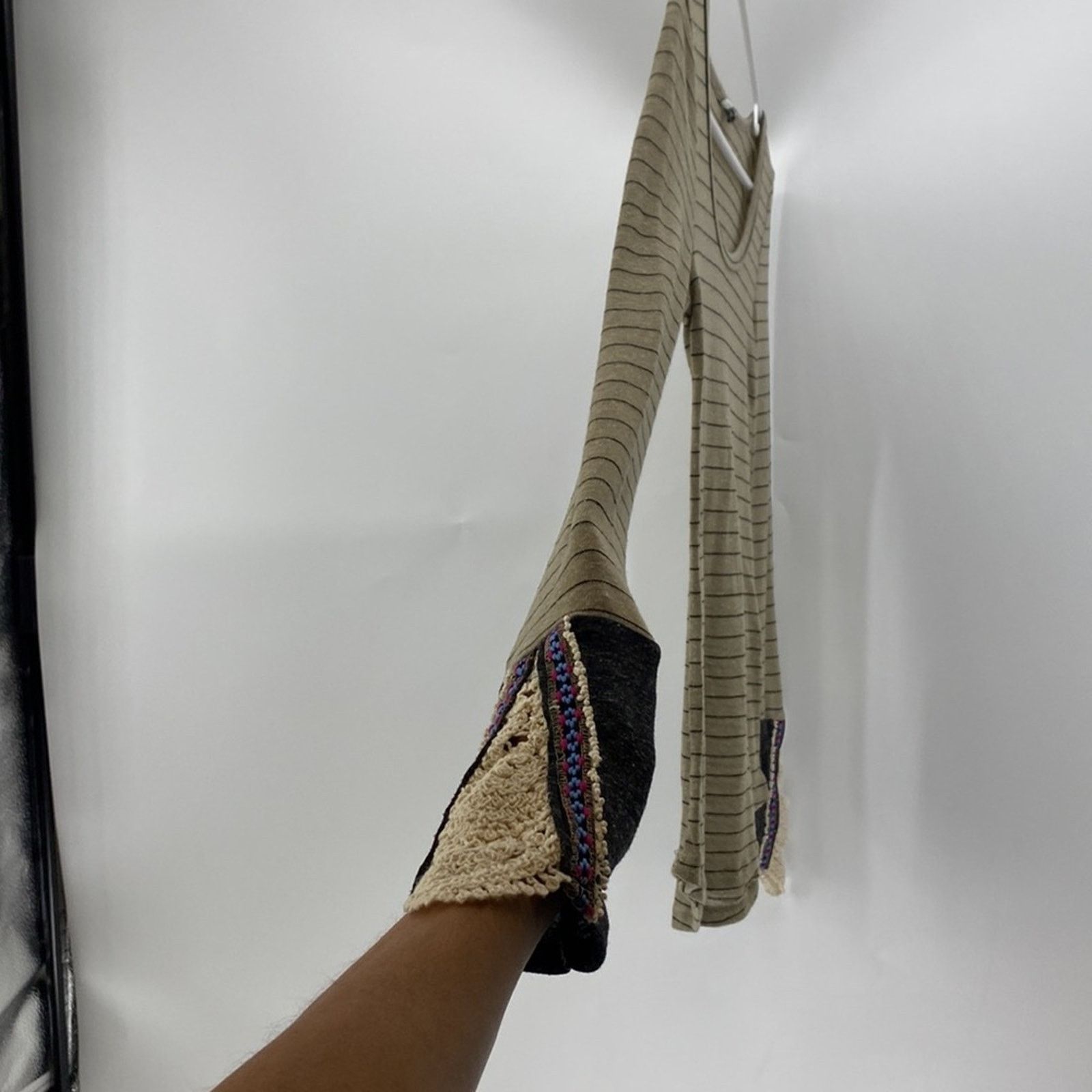 BKE BKE Buckle Flax Blend Striped Crochet Cuff Lightweight Size XS / US 0-2 / IT 36-38 - 3 Thumbnail