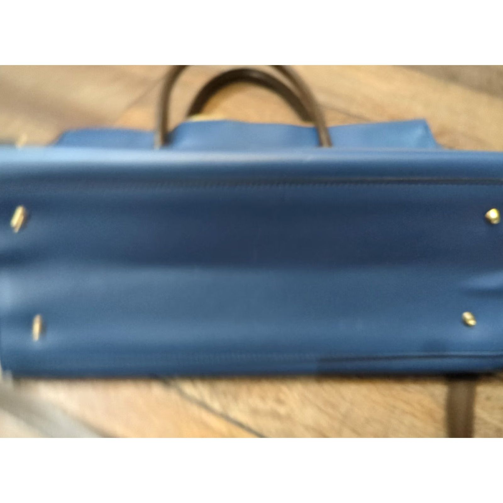 Vintage Gunas vegan leather navy purse handbag Shoulder Strap Large Women Navy Brown Gold 15in 11in 10in Detachable Strap Vintage: No Size ONE SIZE - 6 Thumbnail