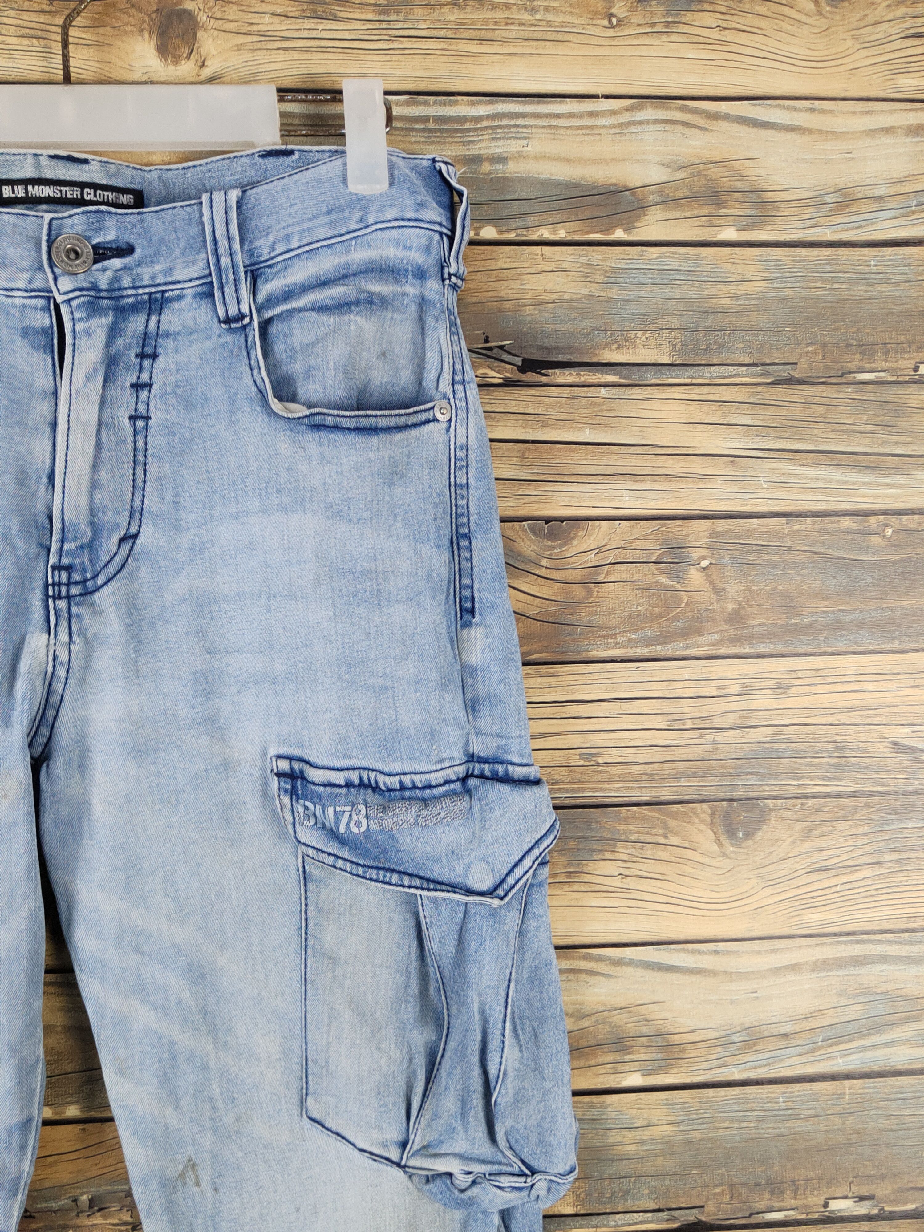 Japanese Brand Blue Monster Clothing Blue Distressed Ripped Jeans #W1495 Size US 31 - 7 Thumbnail