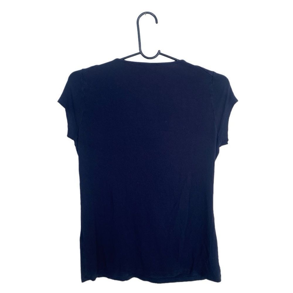 Elie Tahari Tahari Draped Front Short Sleeve Top | Size M | Black Modal Size M / US 6-8 / IT 42-44 - 3 Thumbnail