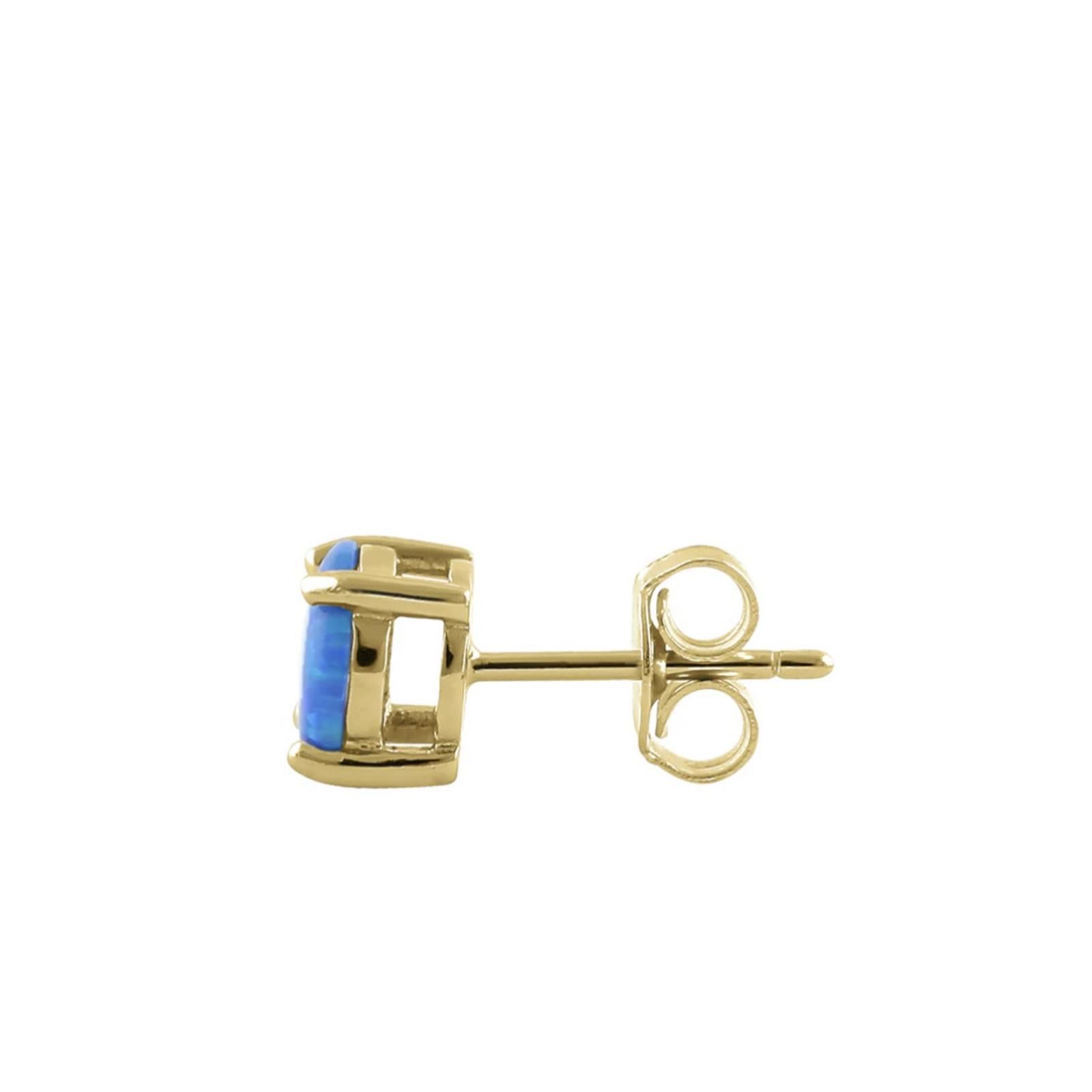 Designer Gold Vermeil Round Blue Lab Opal Stud Earrings New Size ONE SIZE - 3 Thumbnail
