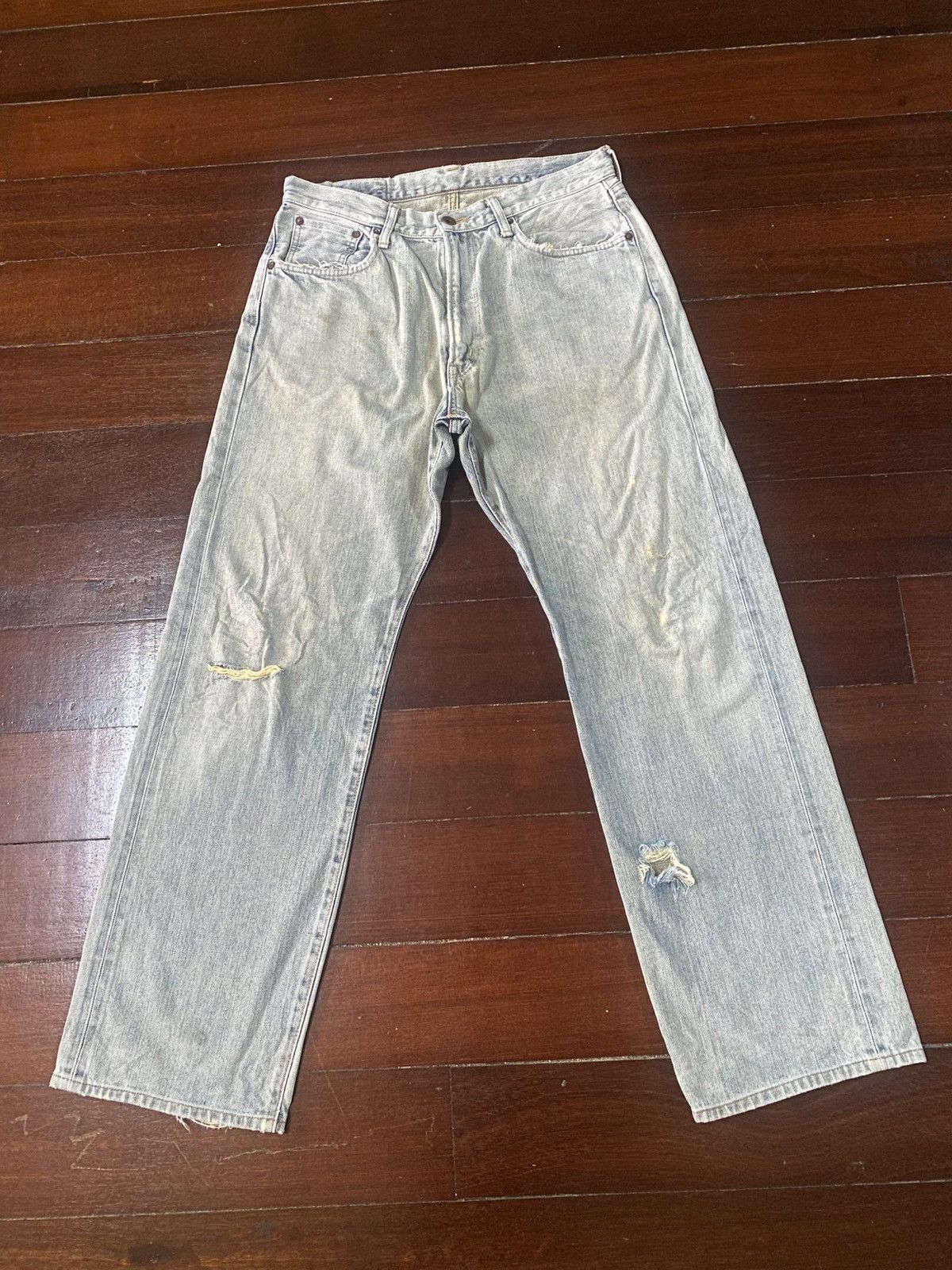 Edwin VINTAGE EDWIN 505 SELVEDGE DISTRESSED DENIM JEANS mud wash Size US 33 - 1 Thumbnail