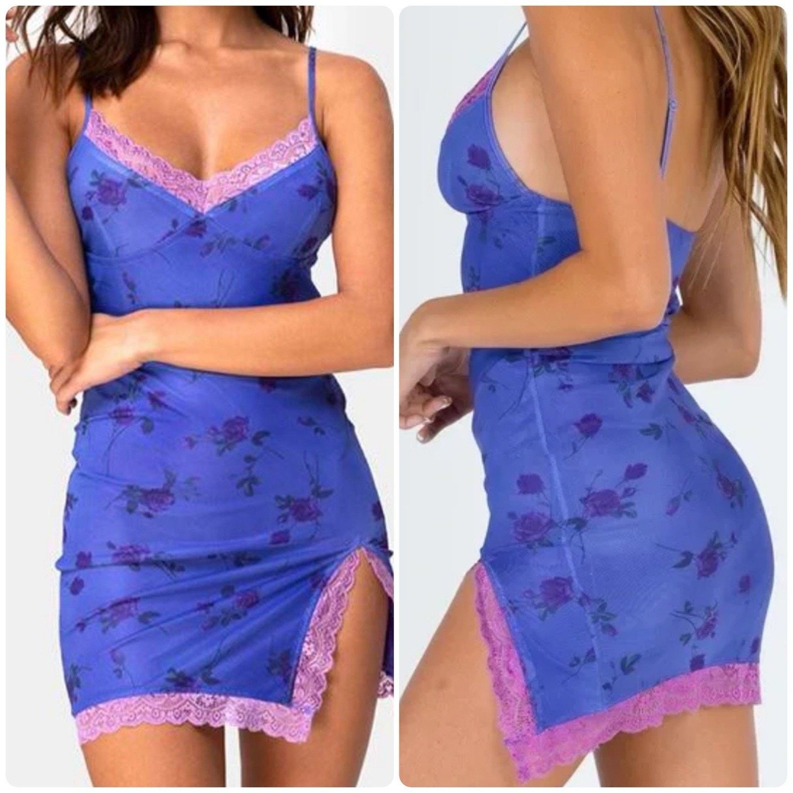 Dolls Kill DOLLS KILL MOTEL Lilac Rose Coty Mini Dress Lace Club Party Size XS / US 0-2 / IT 36-38 - 4 Thumbnail
