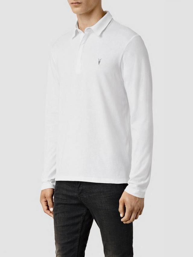 Allsaints AllSaints Mens White Long Sleeve Ramskull Logo Polo Shirt Size US M / EU 48-50 / 2 - 2 Thumbnail