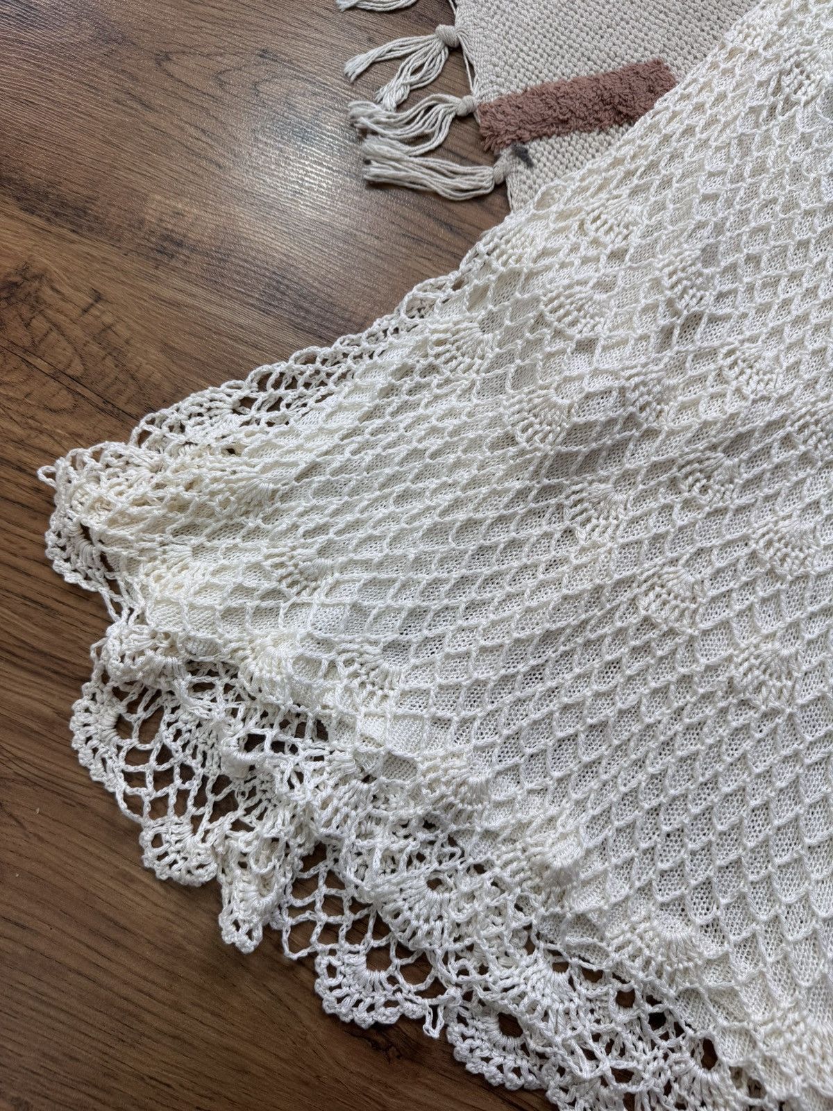 Japanese Brand × Vintage VINTAGE MESH KNITTED ROSES BEIGE TULIP BEACH DRESS Size M / US 6-8 / IT 42-44 - 5 Thumbnail