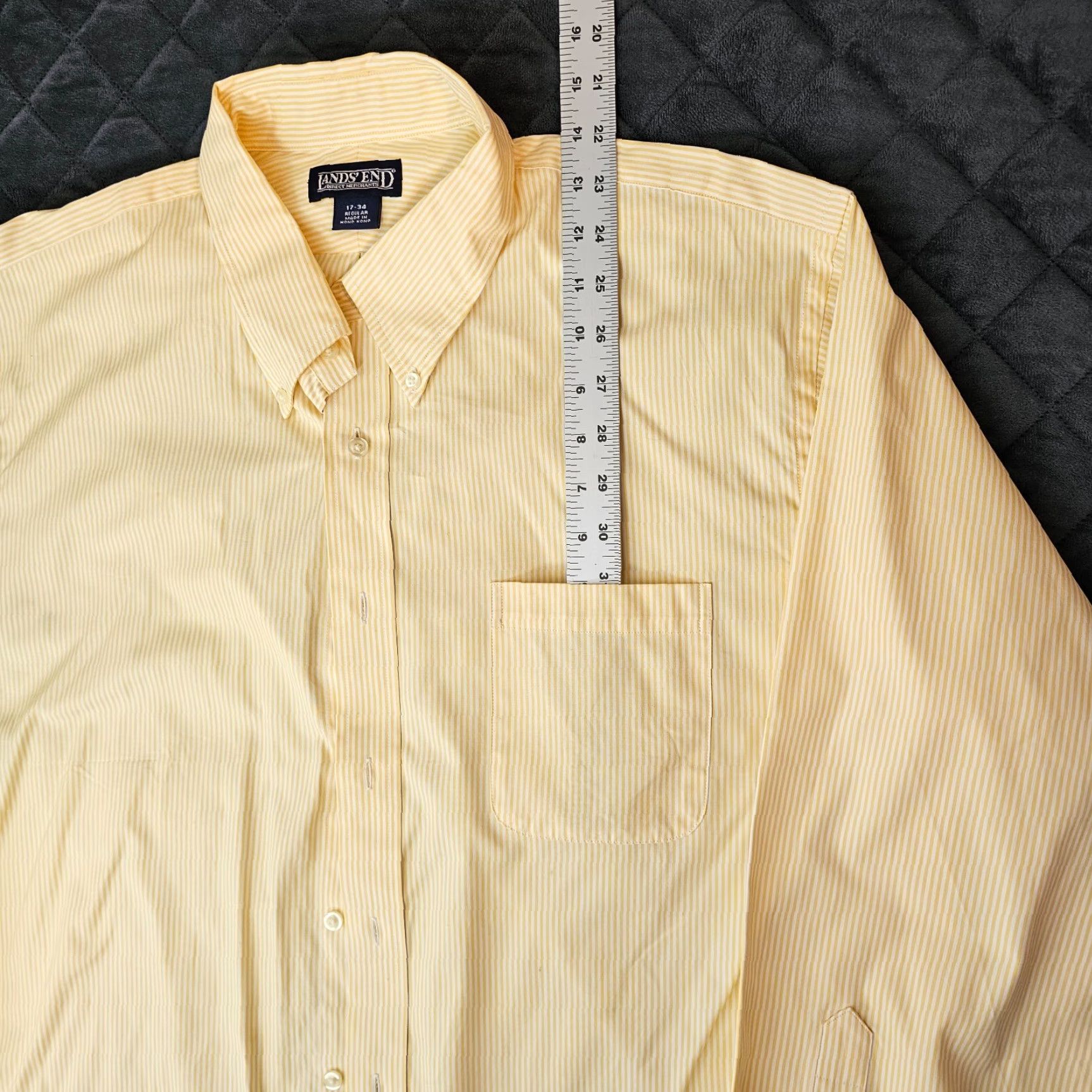 Lands' End Lands' End Button Down Shirt Mens Size 17 34 Yellow Stripe Long Sleeve Regular Dress Shirt Size US XL / EU 56 / 4 - 4 Thumbnail